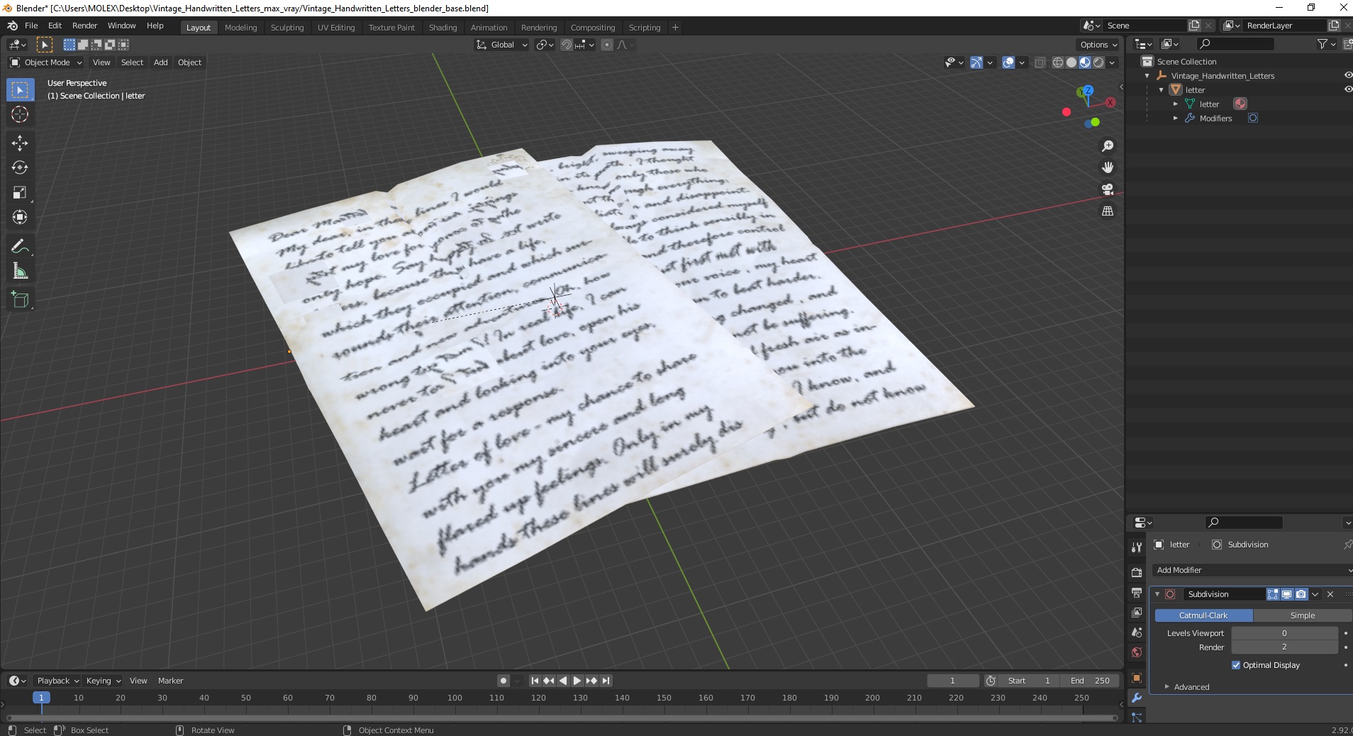 Vintage Handwritten Letters 3D