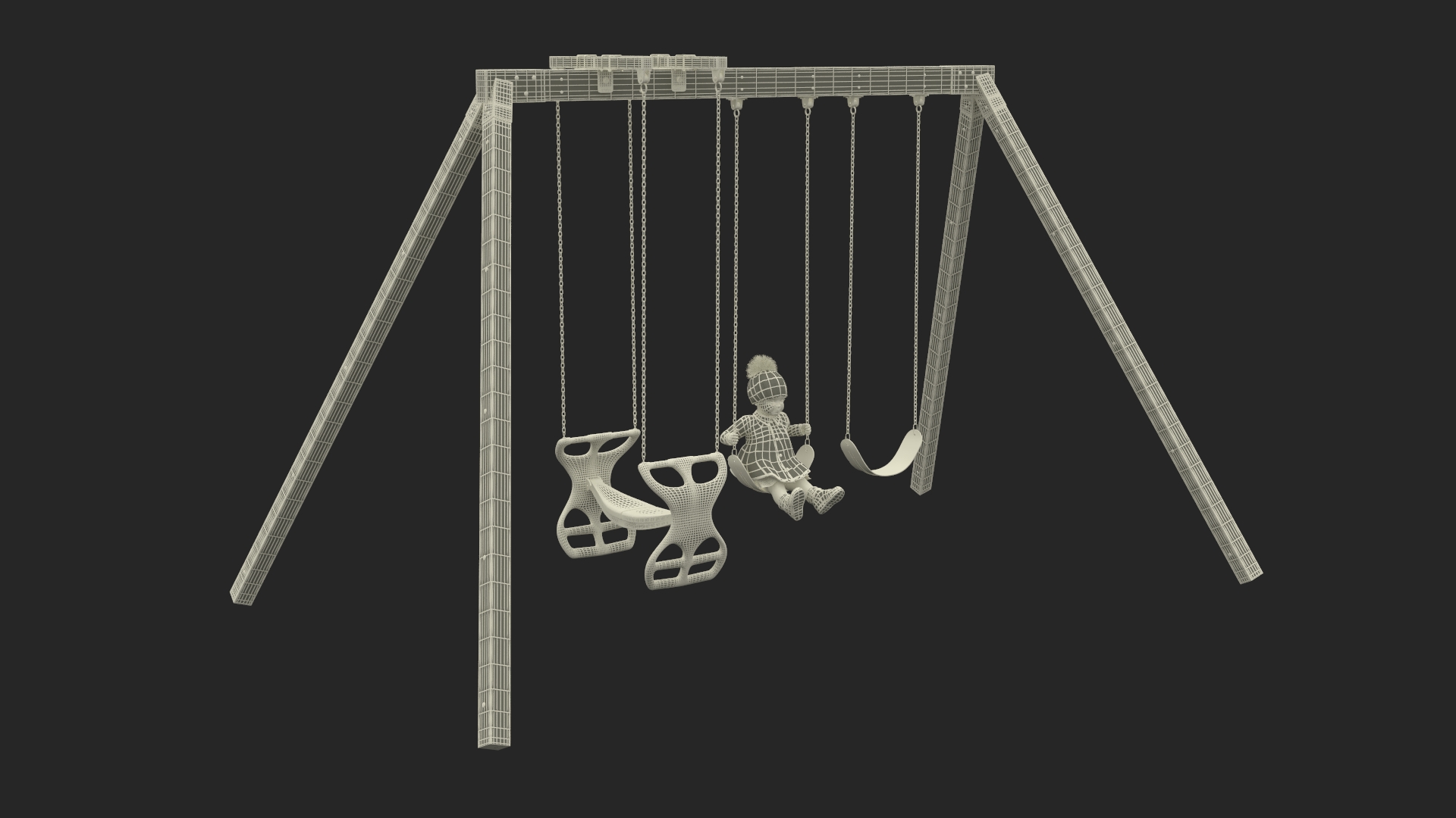 3D Toddler Girl on Park Swing