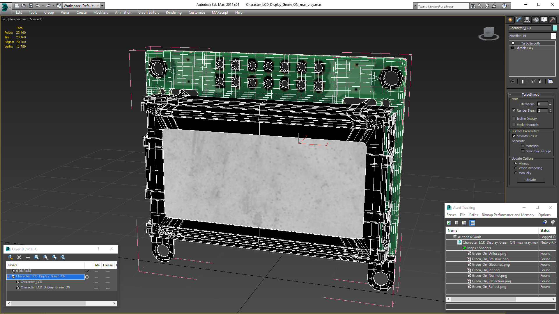 3D model Character LCD Display Green ON