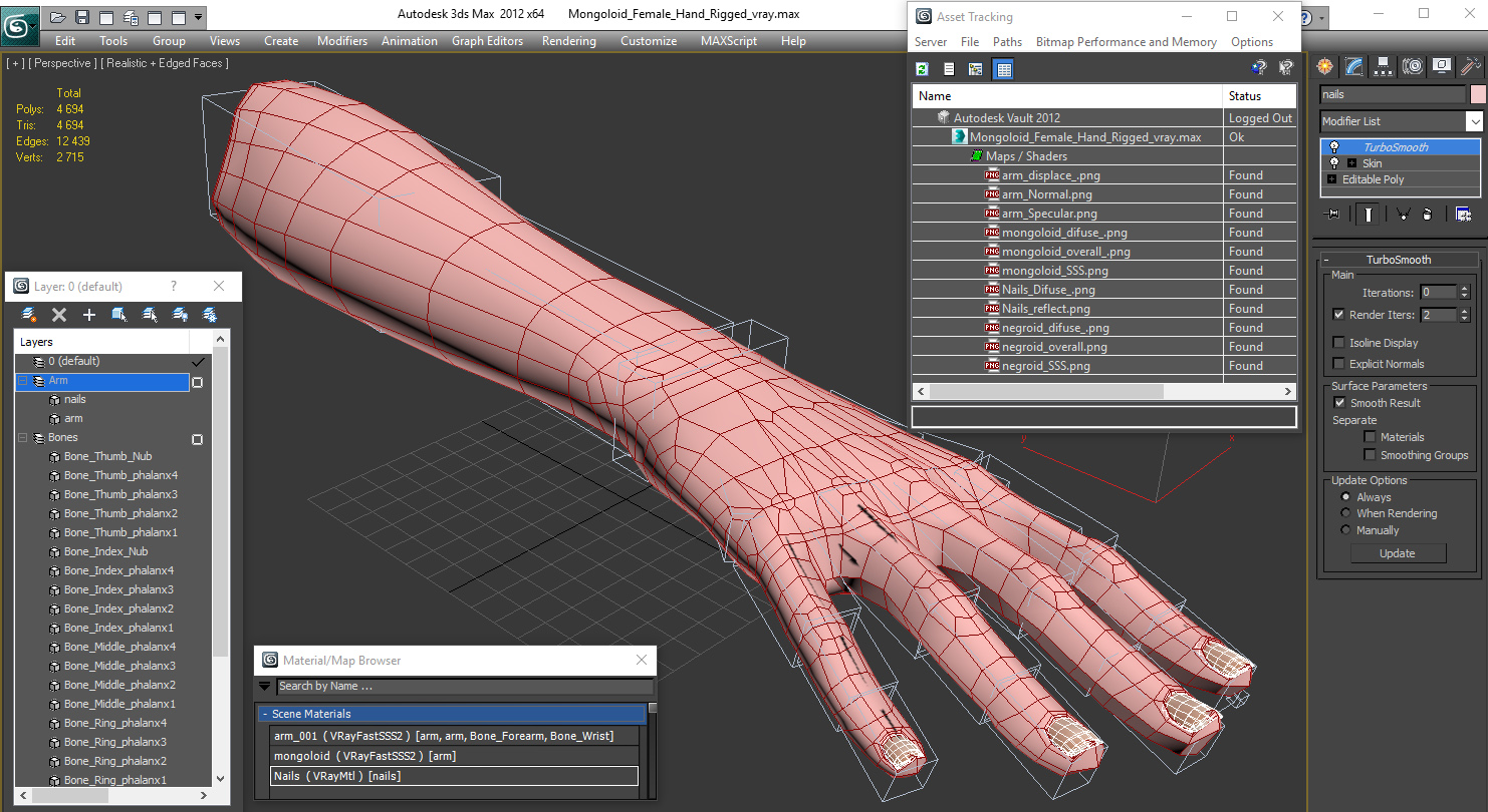 3D Mongoloid Female Hand Rigged model