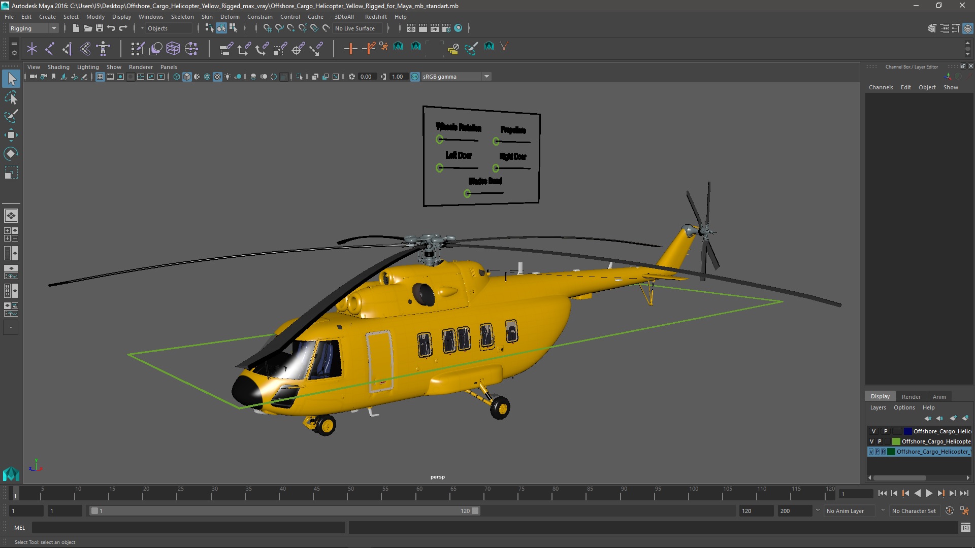 3D Offshore Cargo Helicopter Yellow Rigged for Maya model