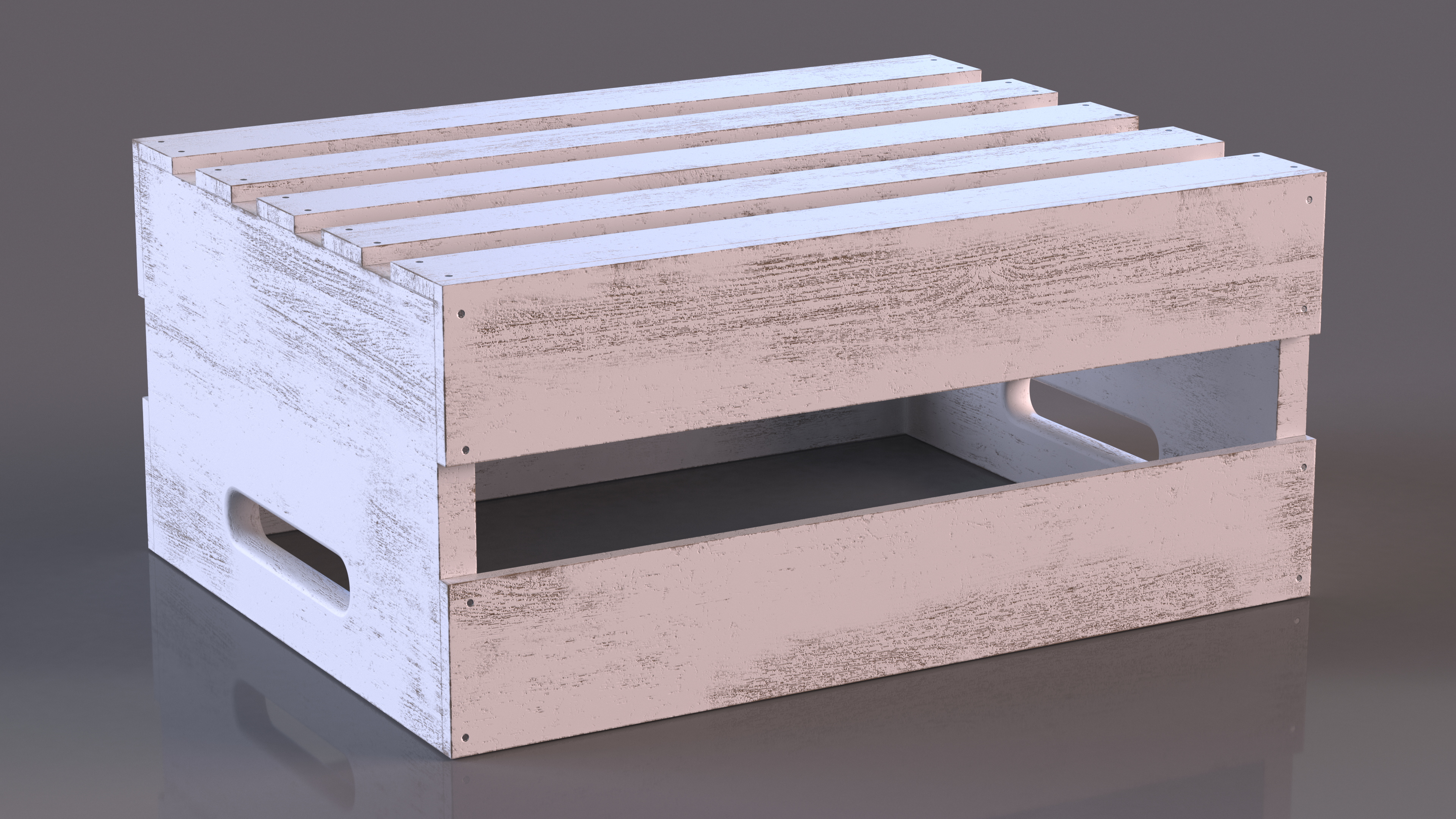 White Wooden Small Low Fruit Box 3D