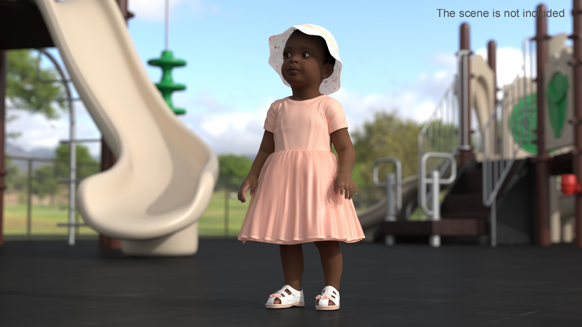 3D Toddler Black Girl Light Skin in Summer Standing model