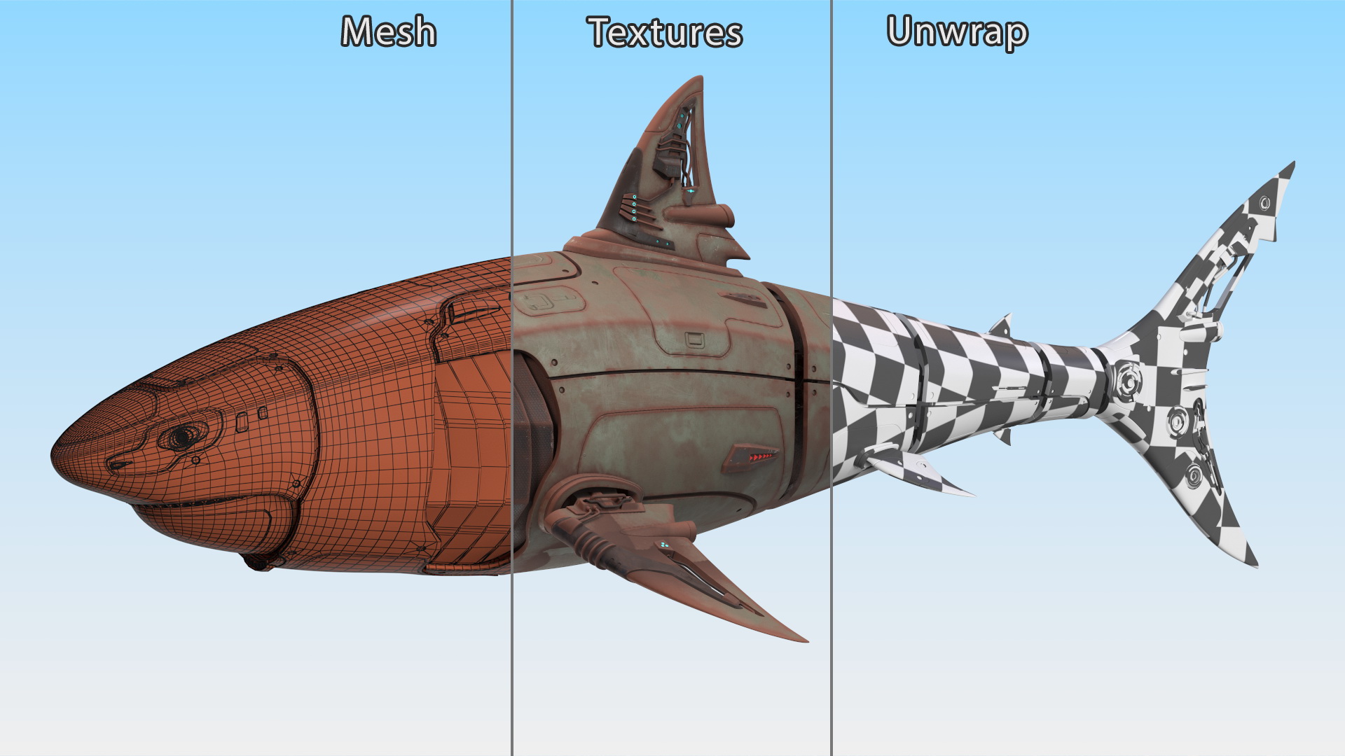 Rusty Shark Robot 3D