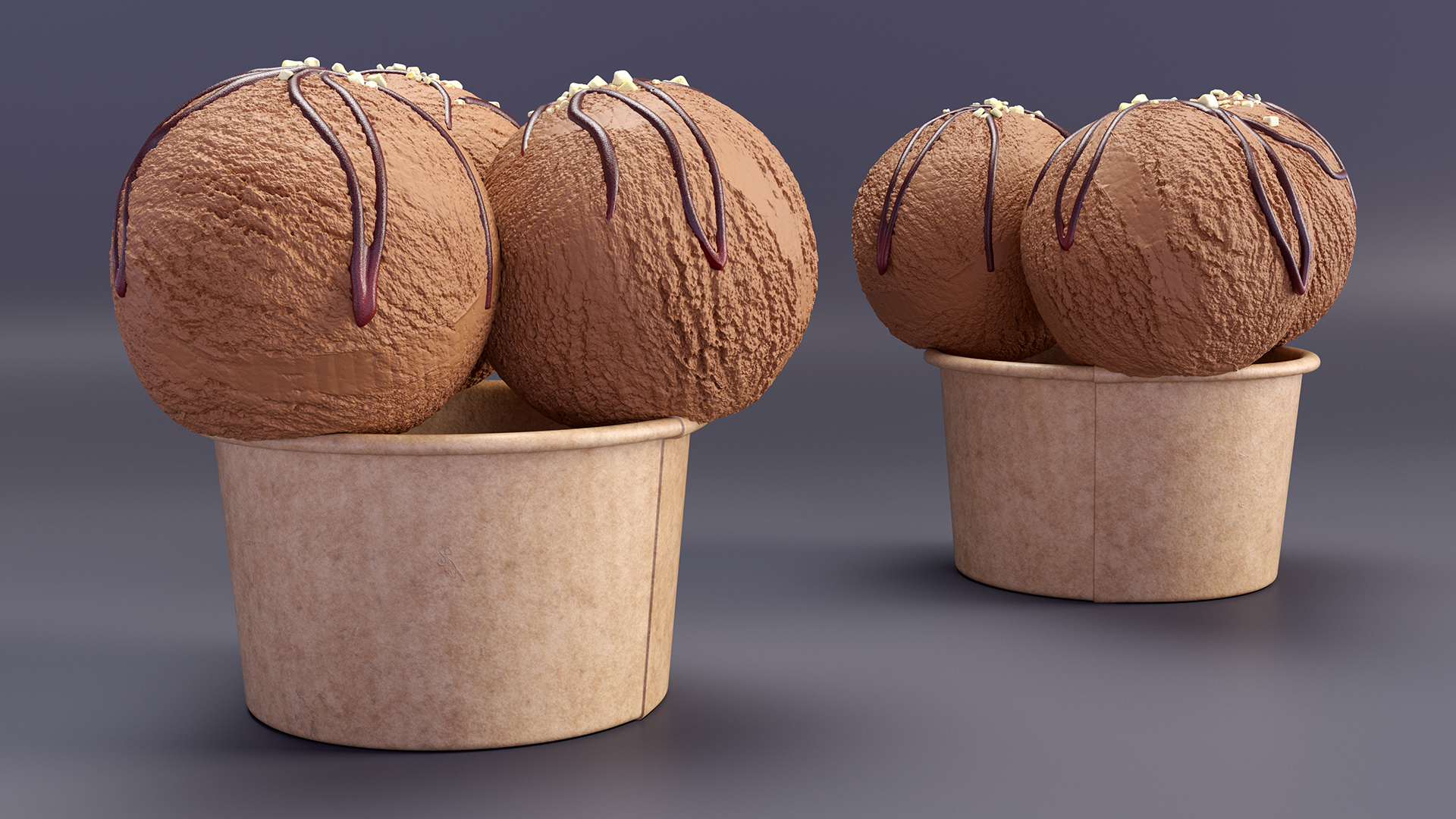 Ice Cream Chocolate Balls with Nuts in Cardboard Cup 3D