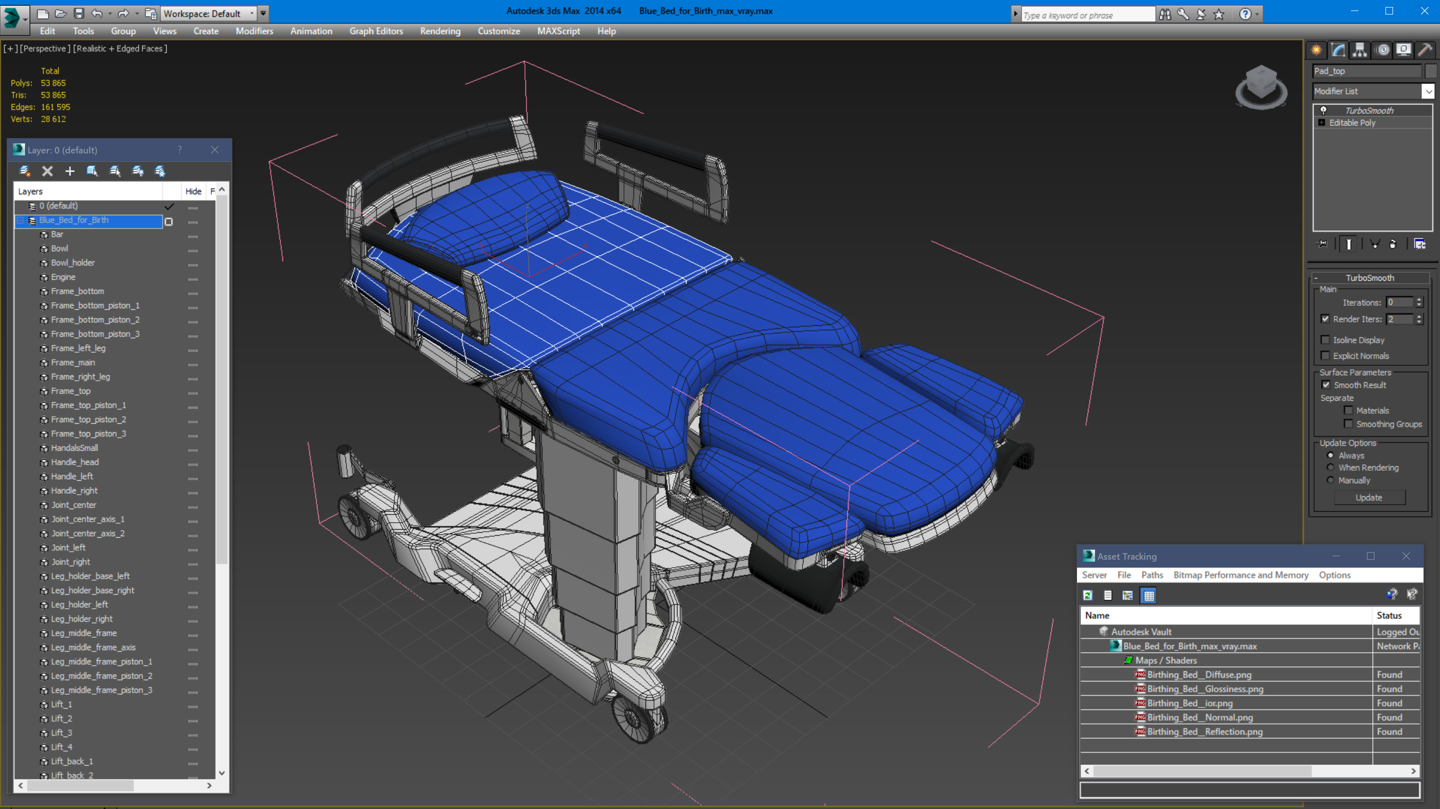 3D Blue Bed for Birth model