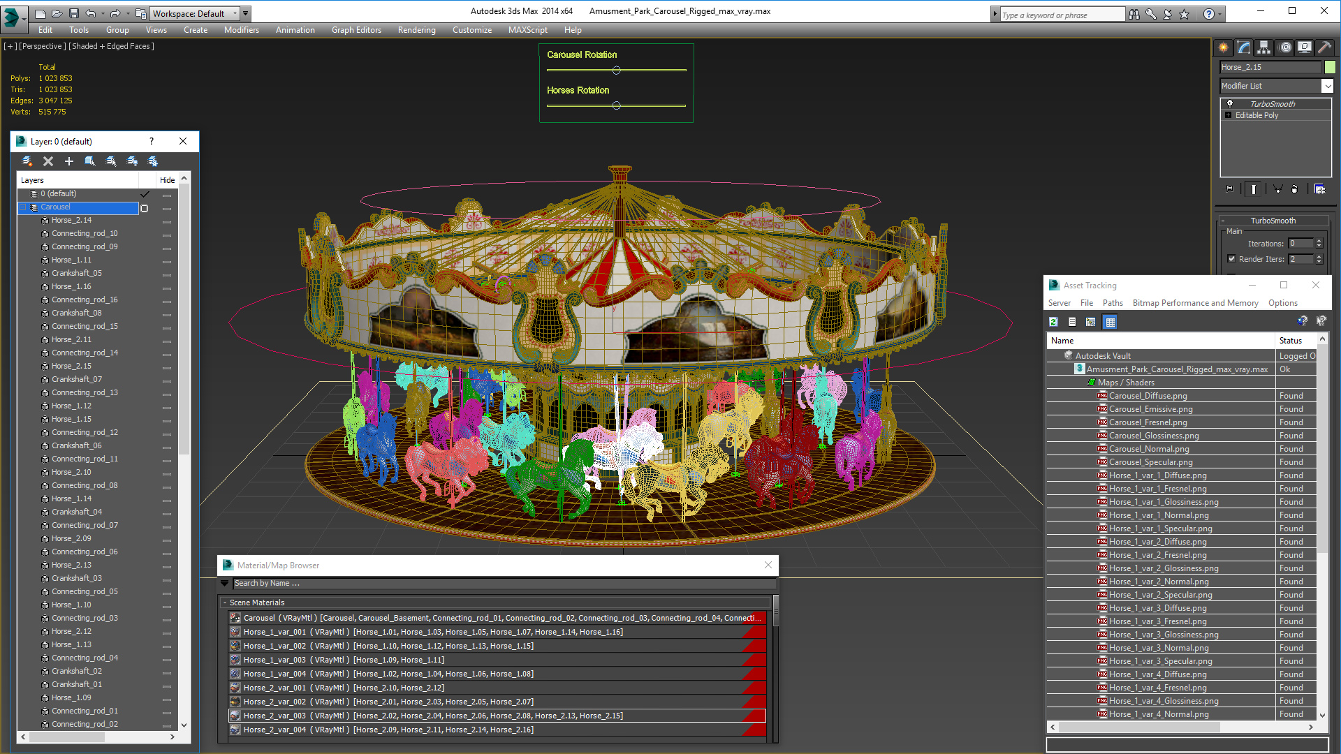 Amusment Park Carousel Rigged 3D model