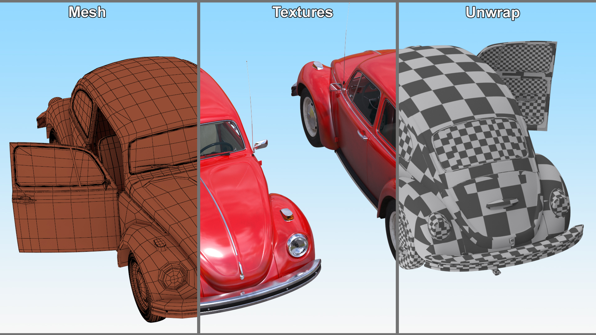 Classic Volkswagen Beetle Rigged 3D