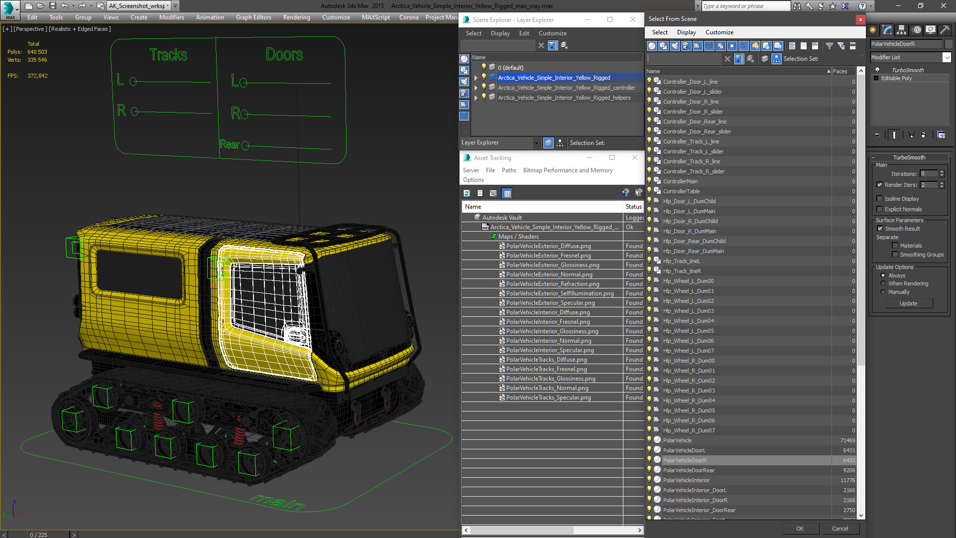 Arctica Vehicle Simple Interior Yellow Rigged for Cinema 4D 3D model