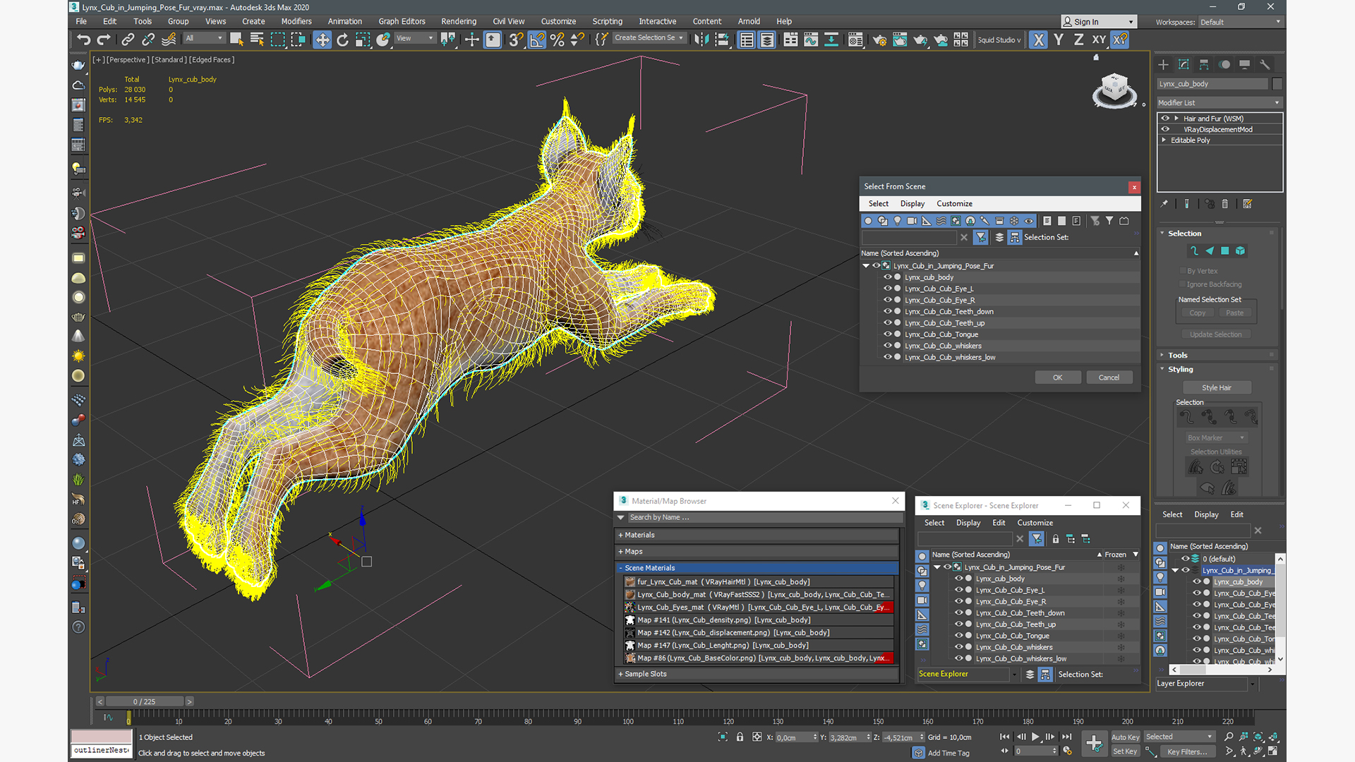 3D Lynx Cub in Jumping Pose Fur model