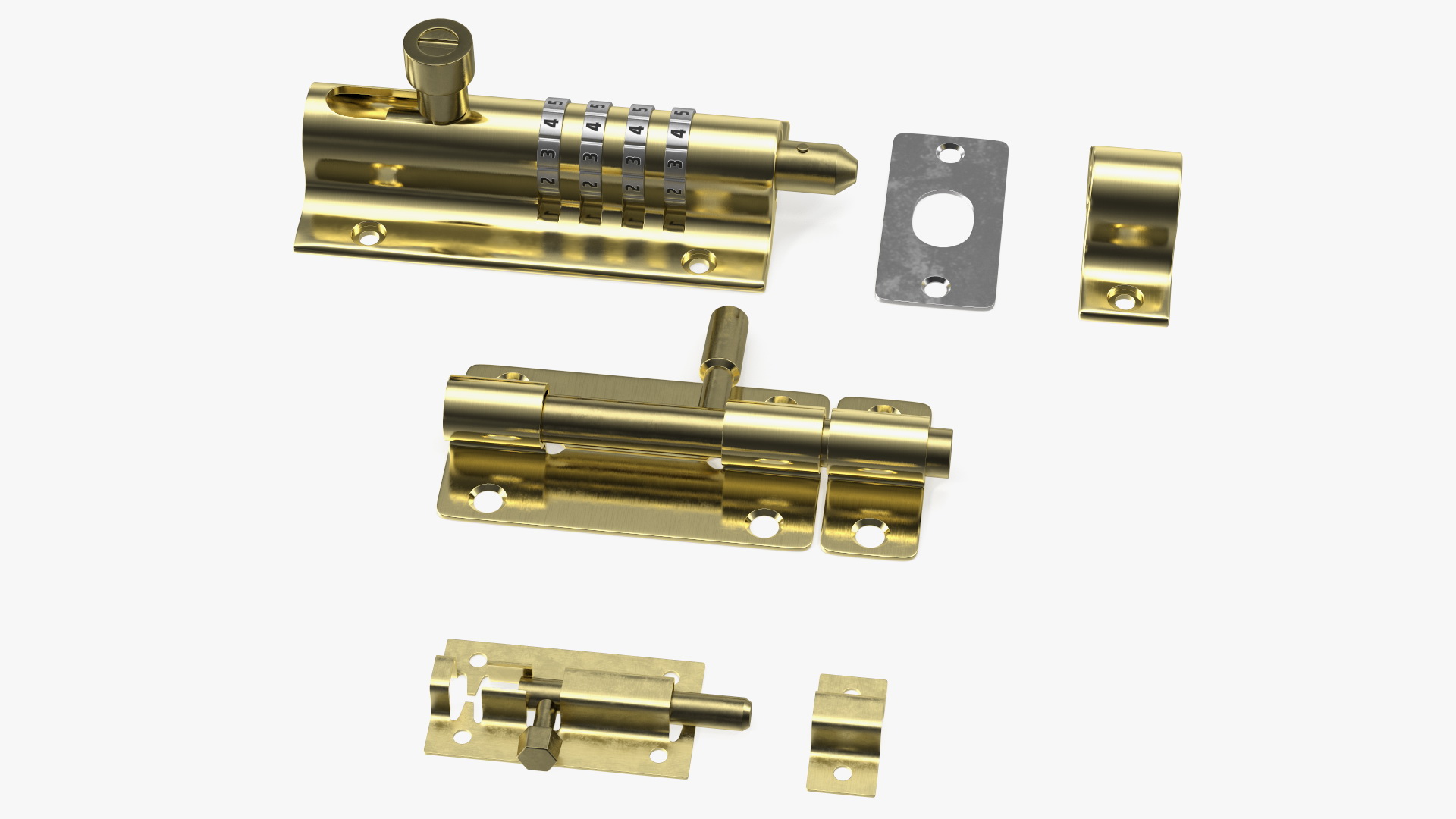 3D Brass Sliding Door Locks Set model