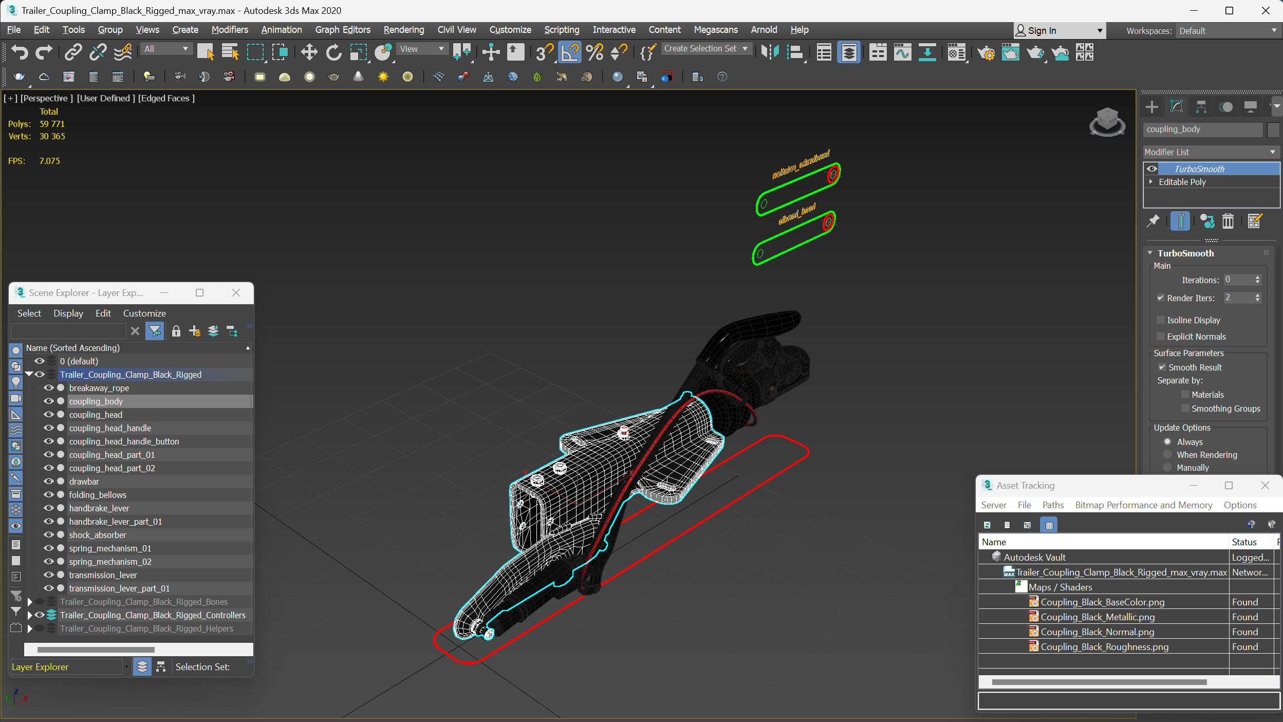 3D model Trailer Coupling Clamp Black Rigged