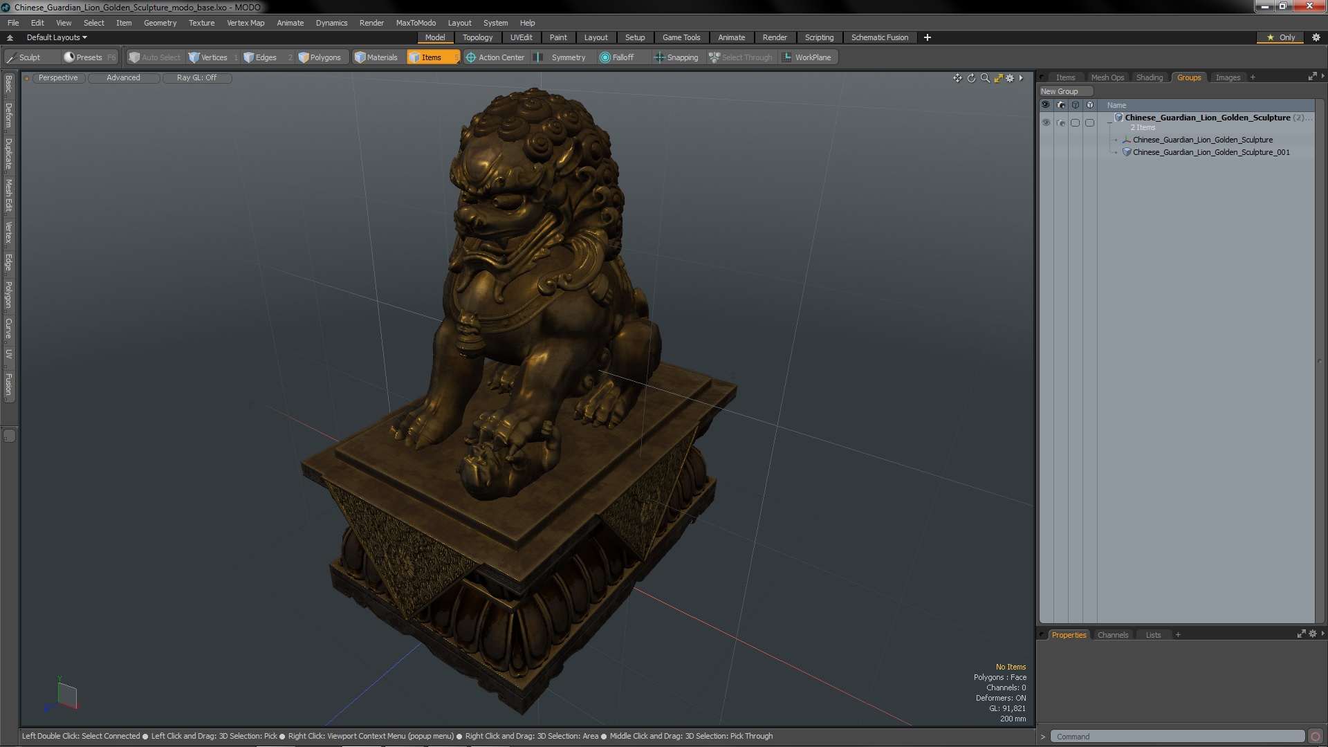 3D Chinese Guardian Lion Golden Sculpture model