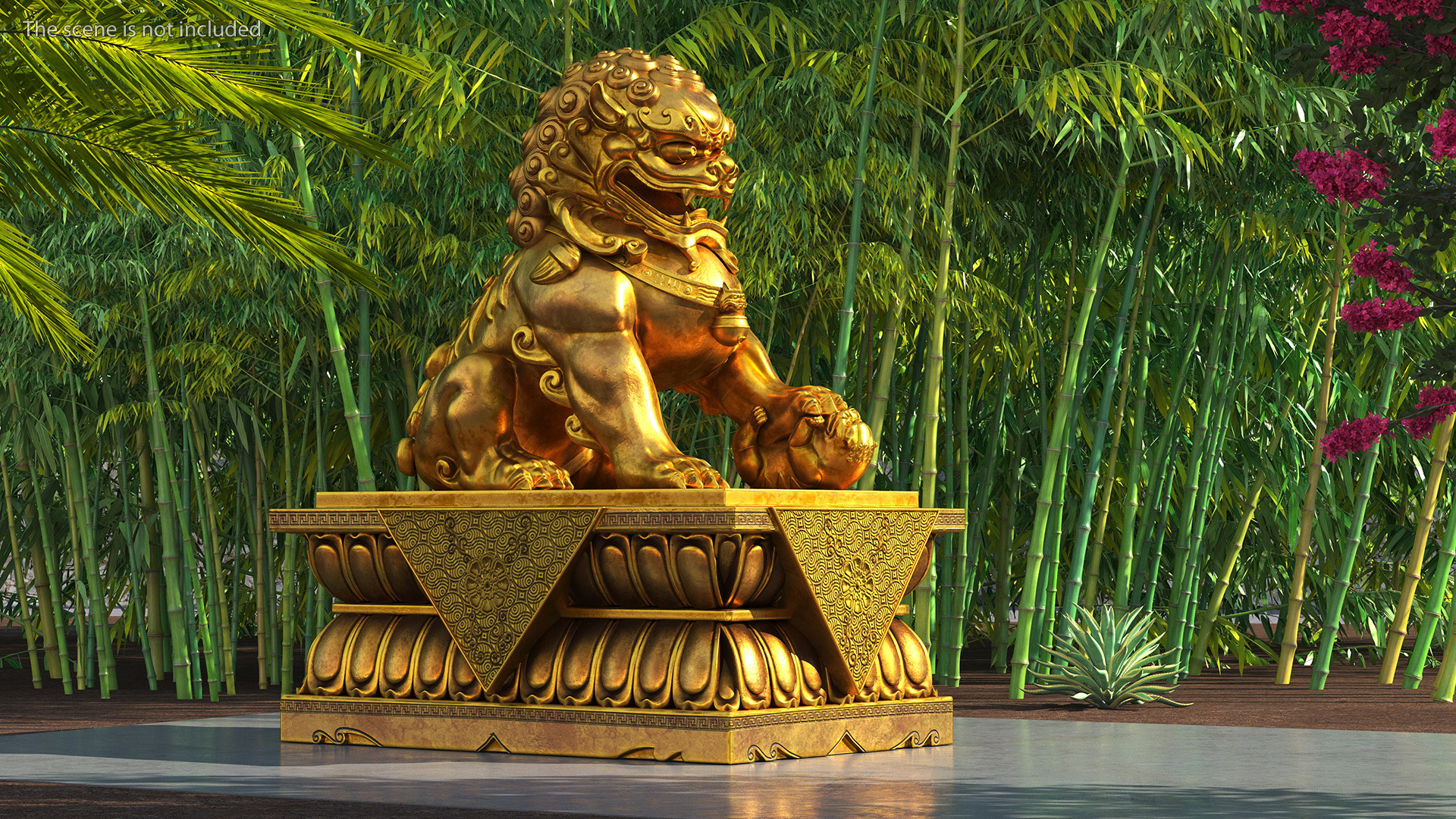 3D Chinese Guardian Lion Golden Sculpture model