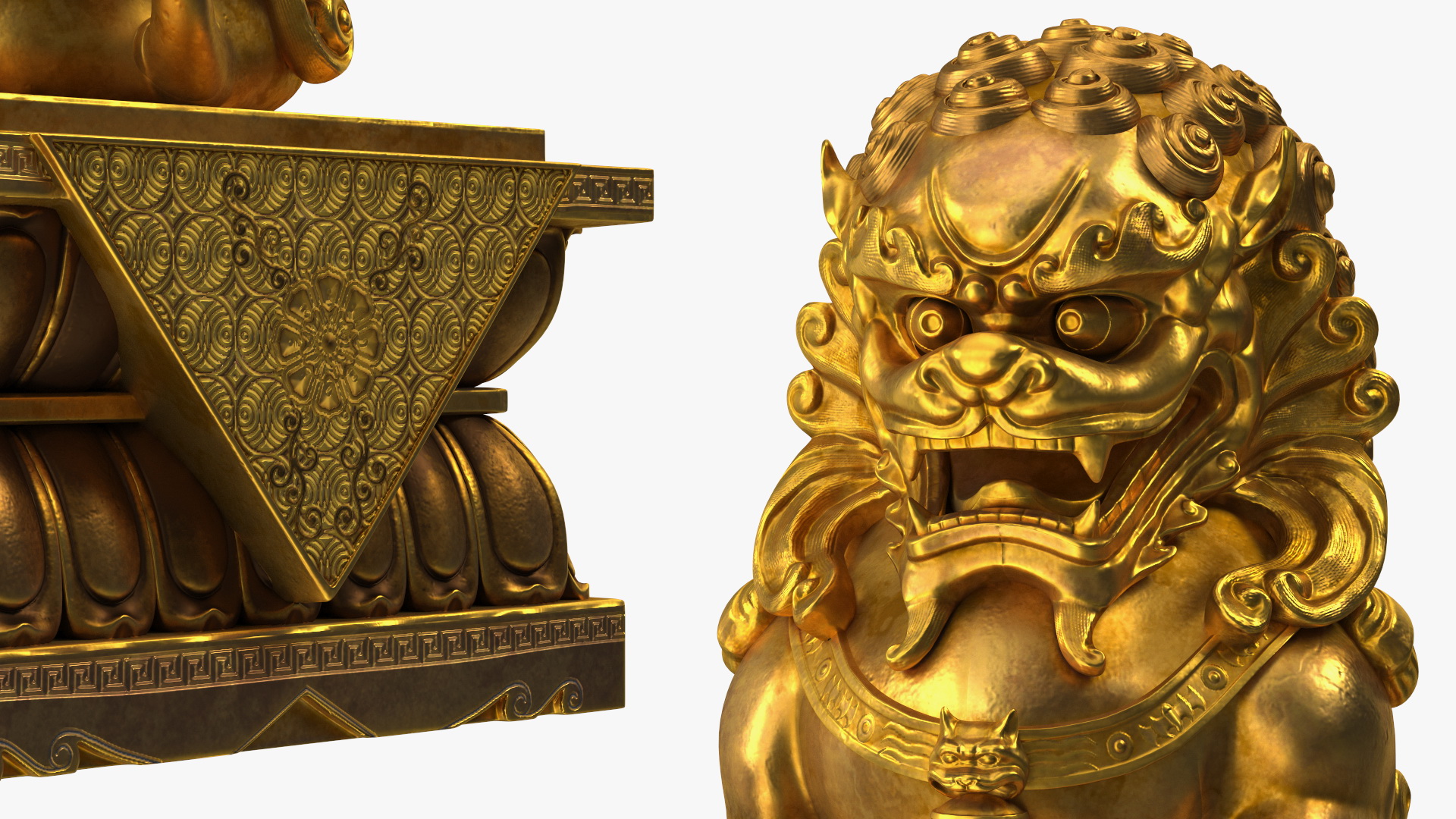 3D Chinese Guardian Lion Golden Sculpture model