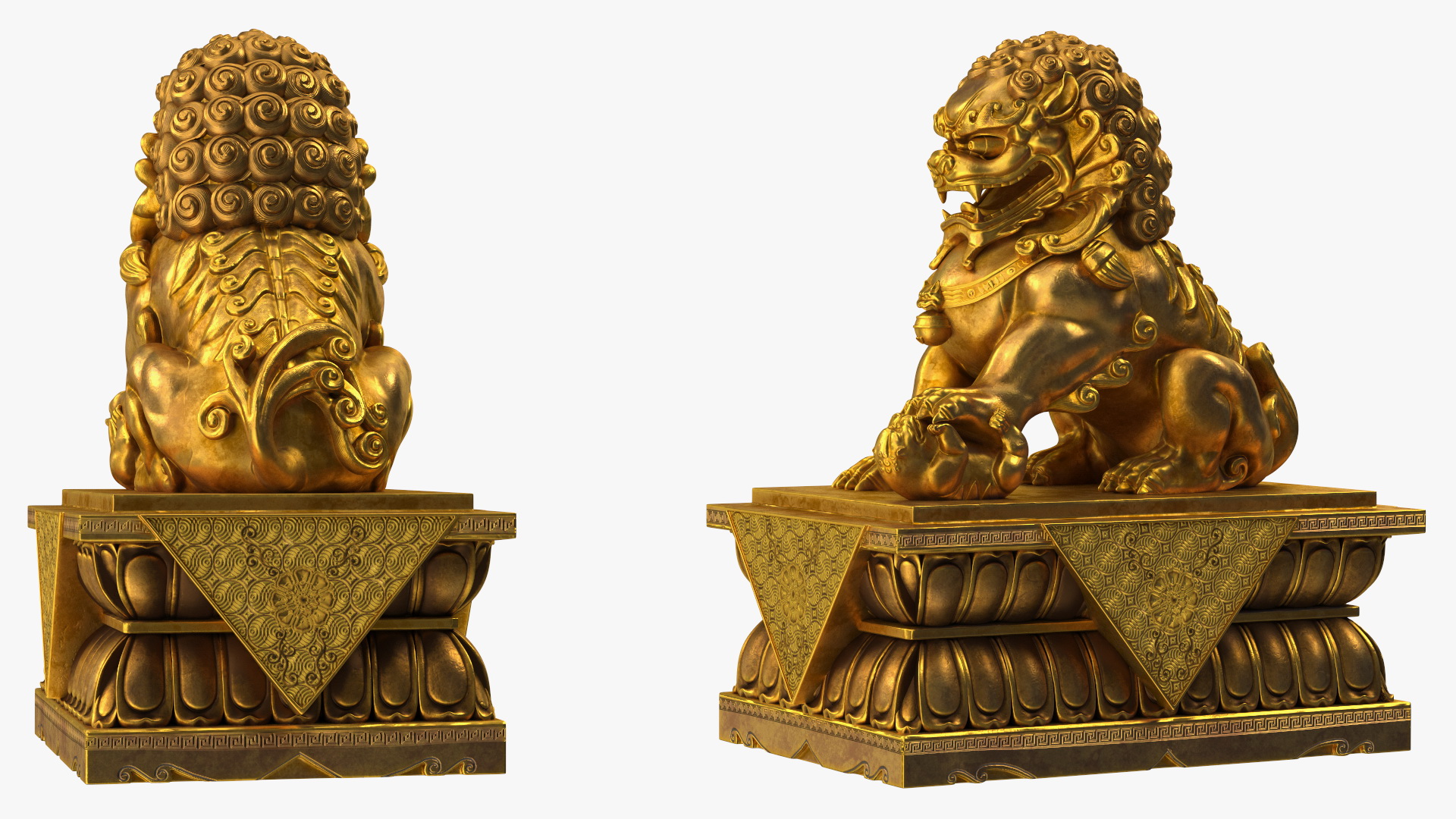 3D Chinese Guardian Lion Golden Sculpture model