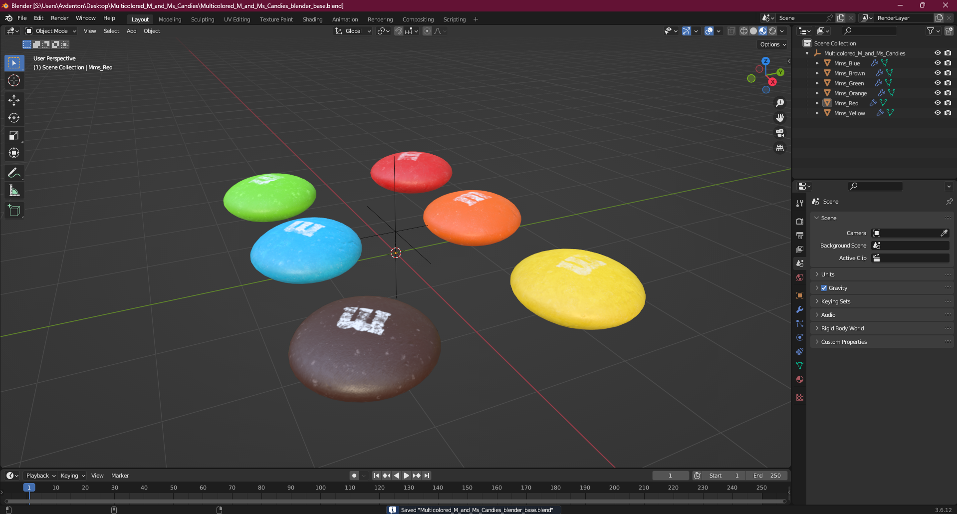 Multicolored M and Ms Candies 3D model