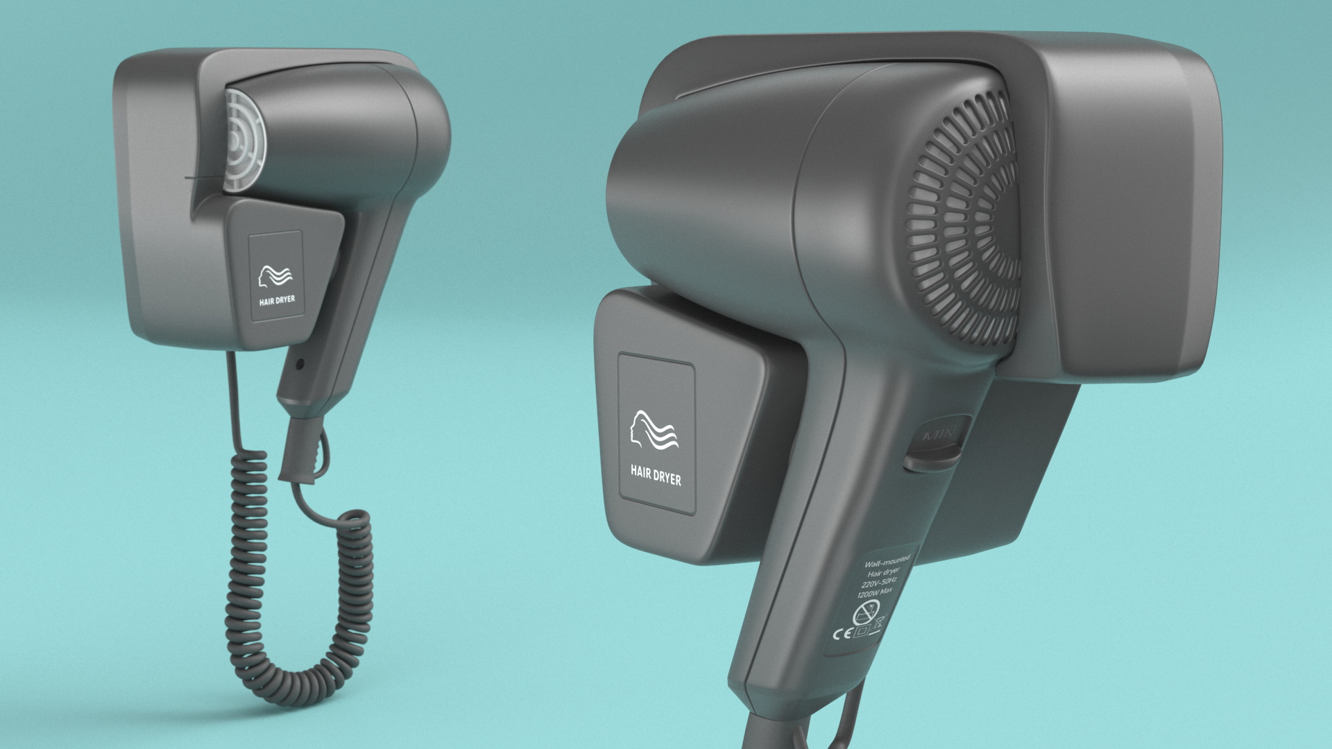 Black Wall Mounted Hair Dryer 3D model