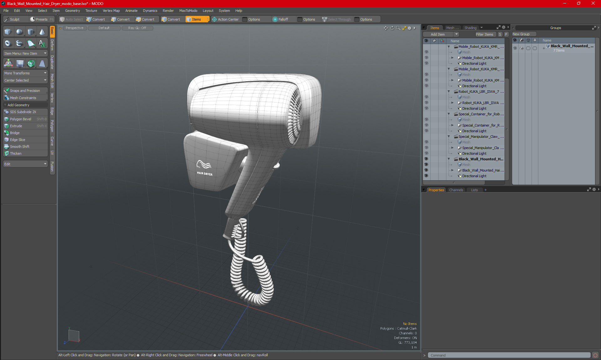 Black Wall Mounted Hair Dryer 3D model