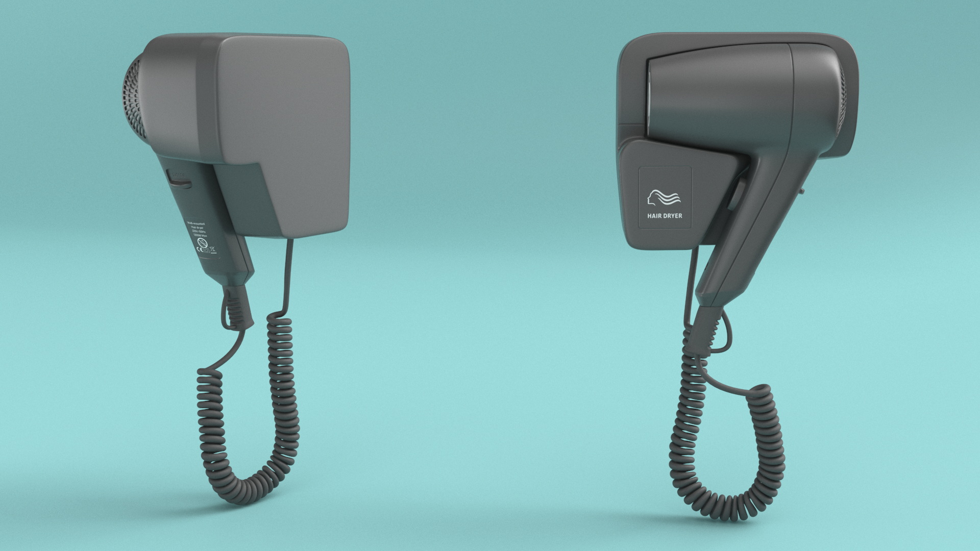 Black Wall Mounted Hair Dryer 3D model