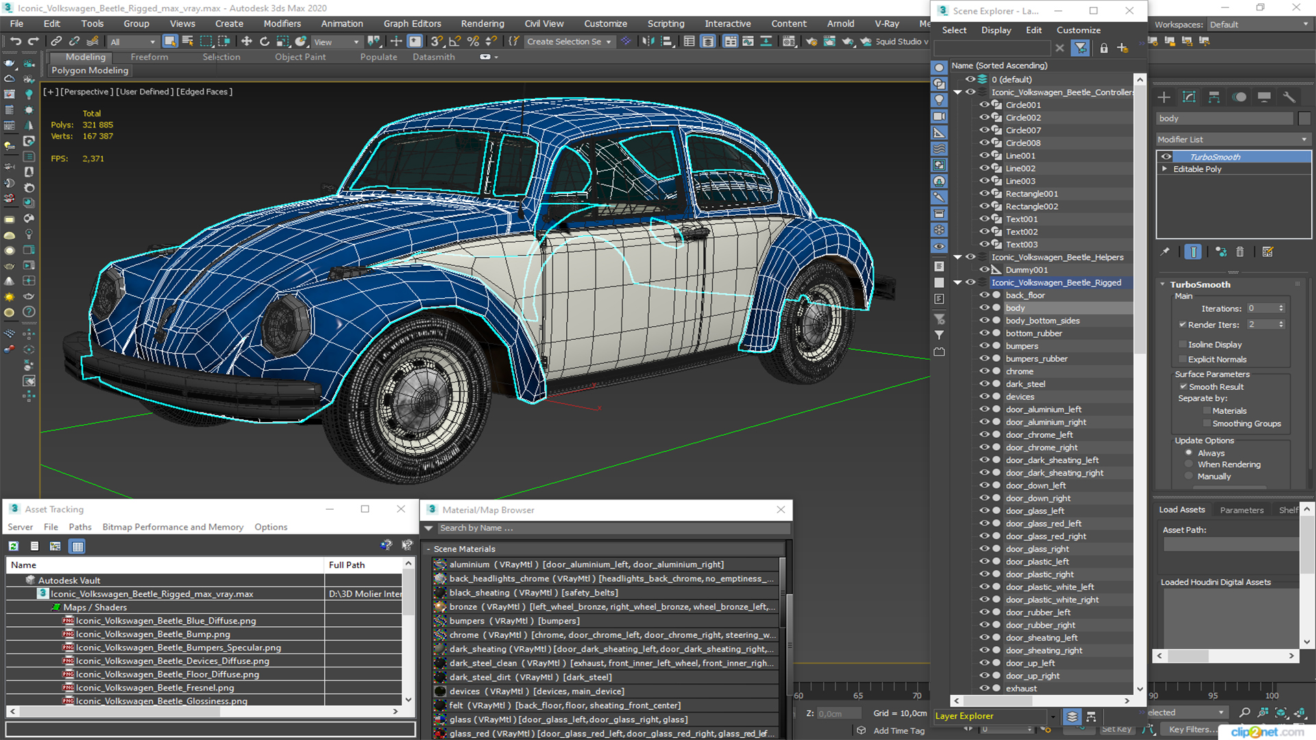 3D Iconic Volkswagen Beetle Rigged