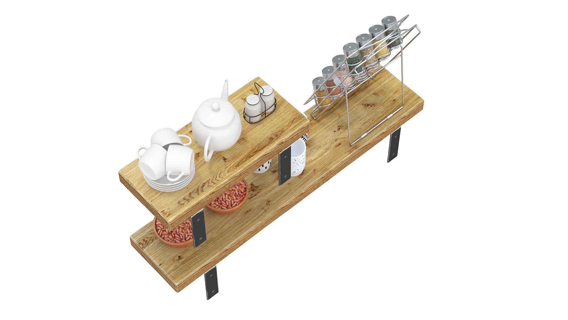 3D model Kitchen Shelf with Spice Rack and Kitchenware