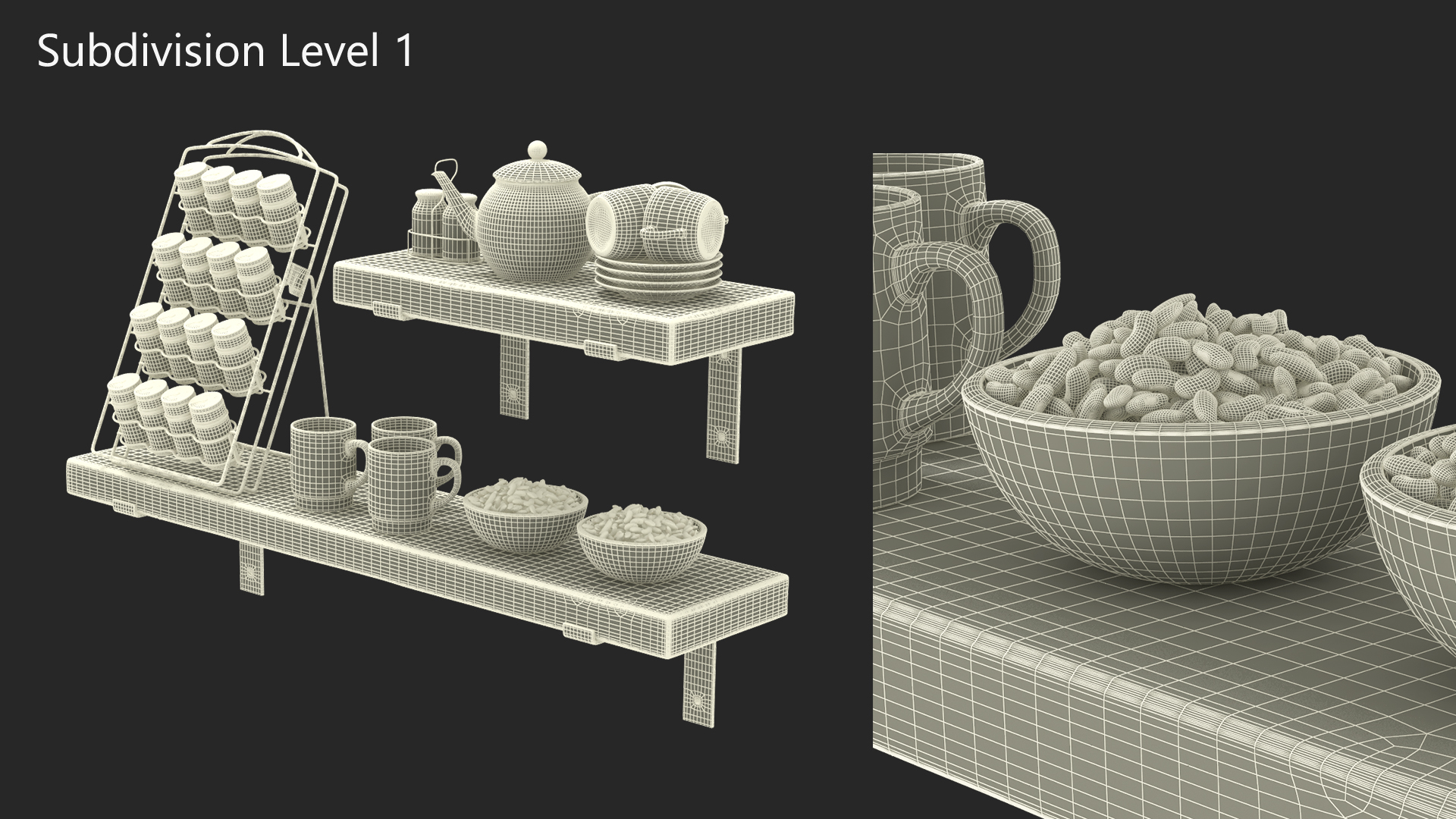 3D model Kitchen Shelf with Spice Rack and Kitchenware