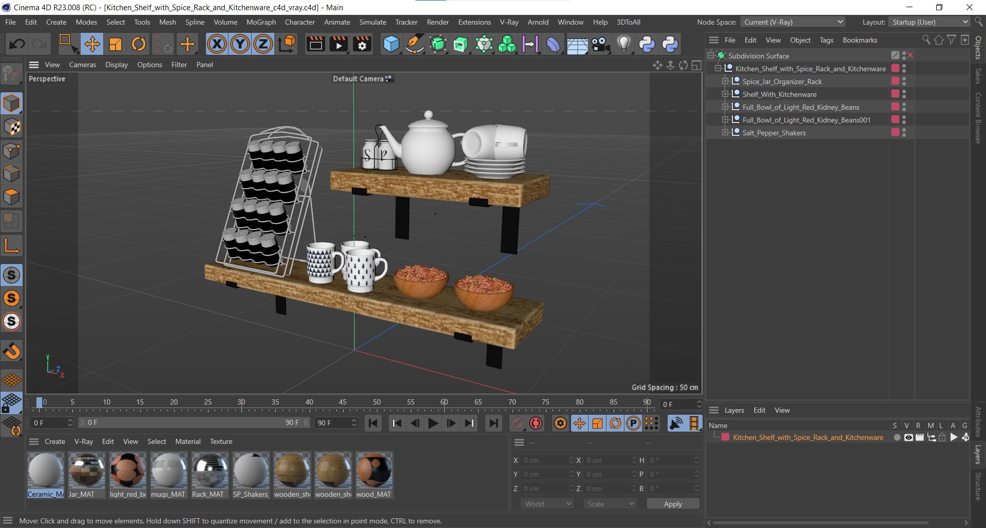 3D model Kitchen Shelf with Spice Rack and Kitchenware