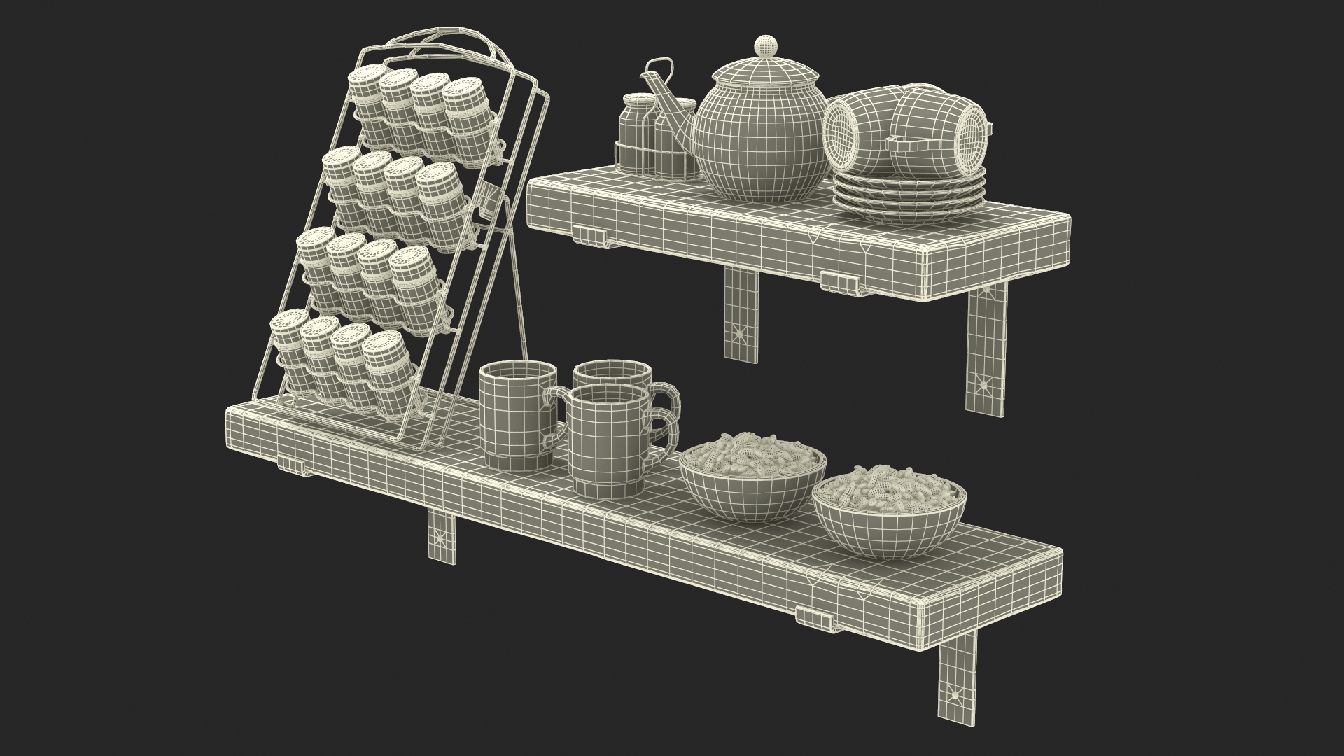 3D model Kitchen Shelf with Spice Rack and Kitchenware