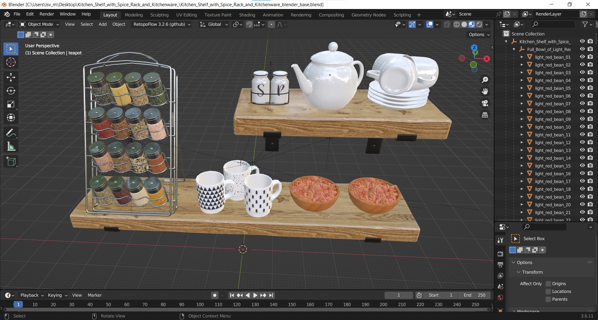 3D model Kitchen Shelf with Spice Rack and Kitchenware