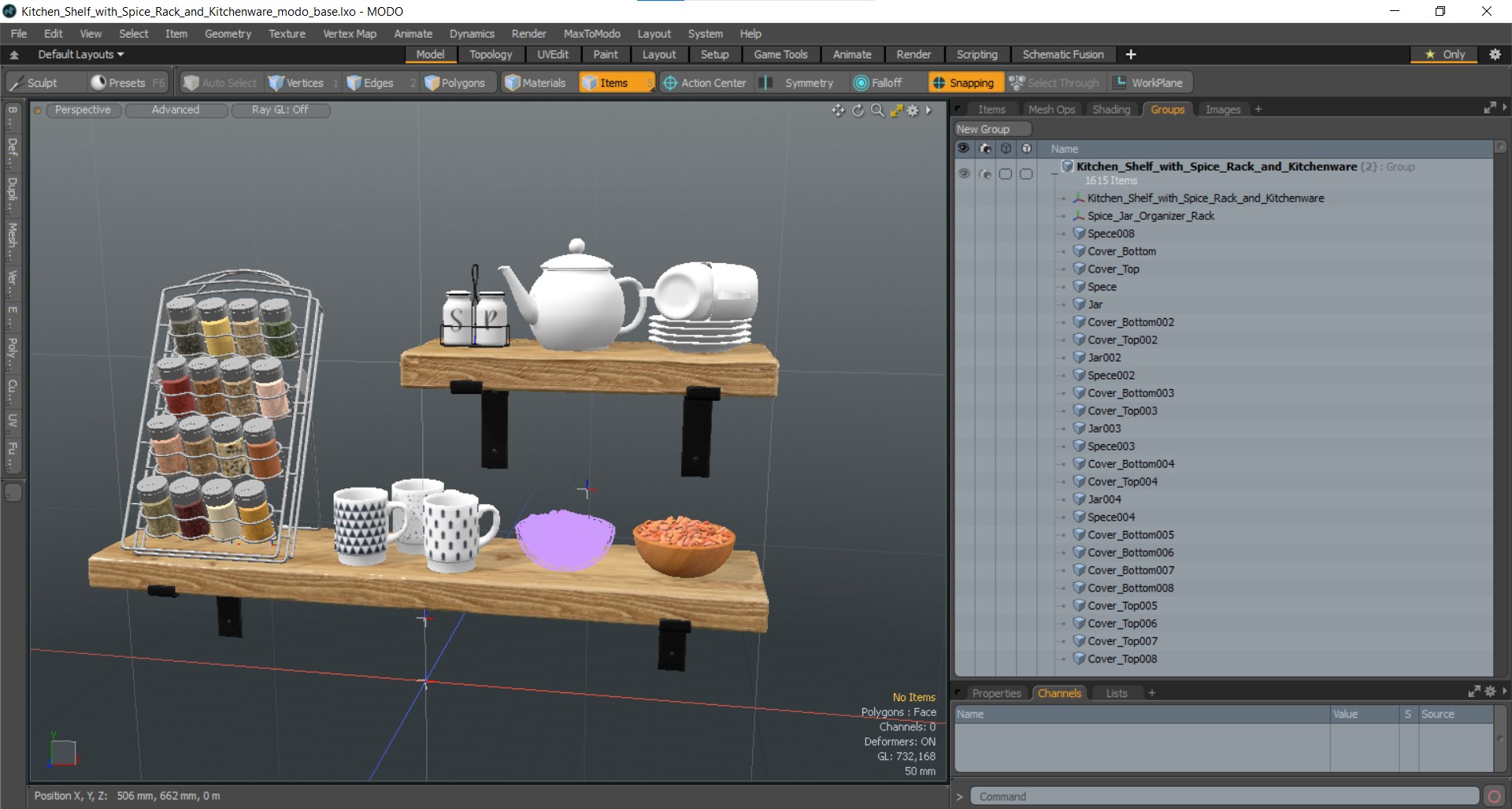 3D model Kitchen Shelf with Spice Rack and Kitchenware