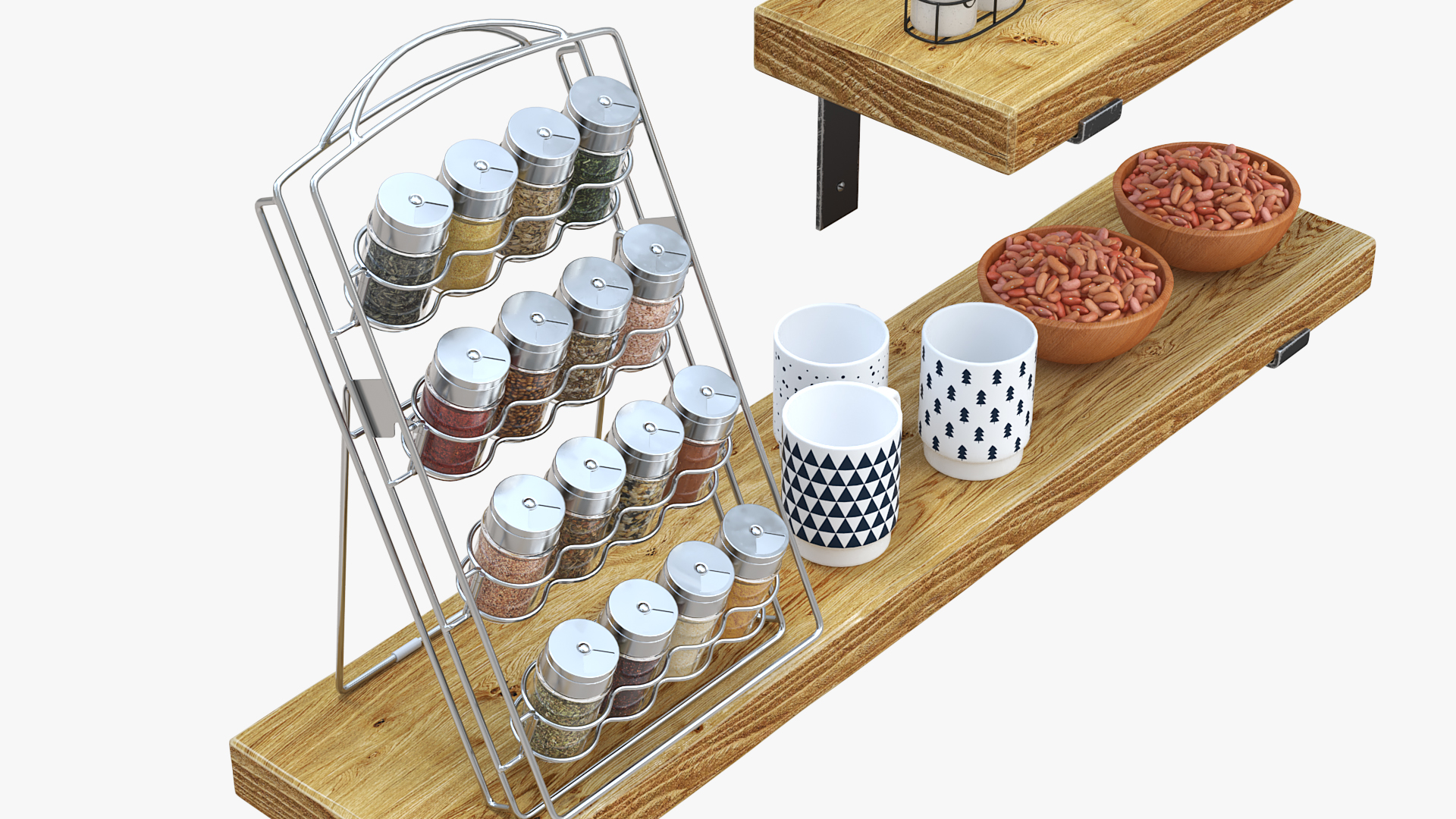 3D model Kitchen Shelf with Spice Rack and Kitchenware