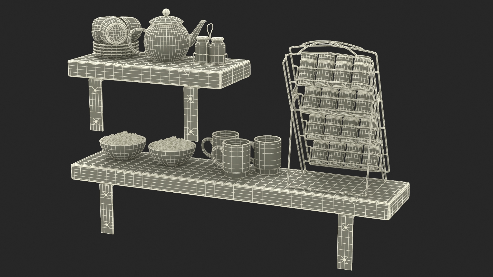 3D model Kitchen Shelf with Spice Rack and Kitchenware