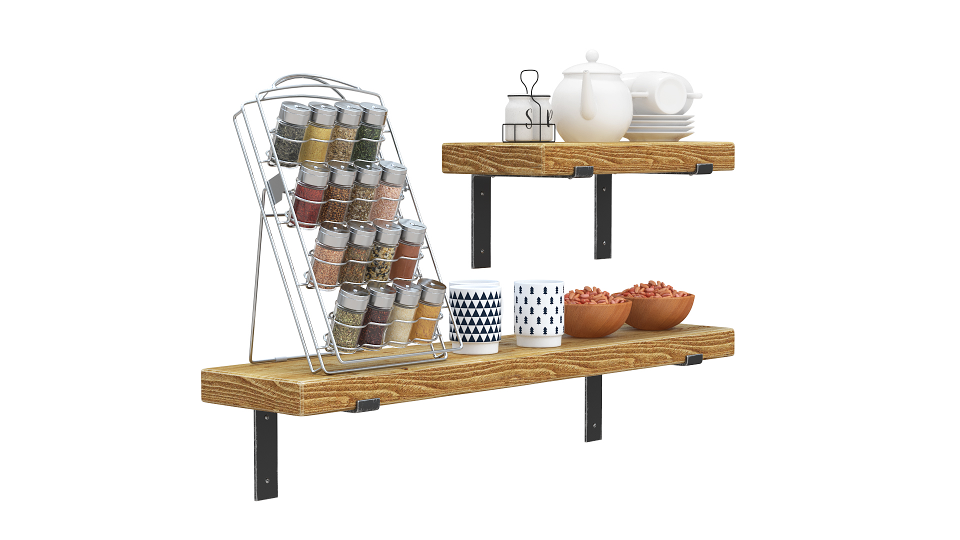 3D model Kitchen Shelf with Spice Rack and Kitchenware