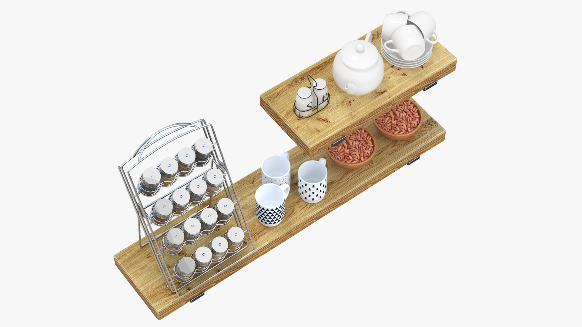 3D model Kitchen Shelf with Spice Rack and Kitchenware