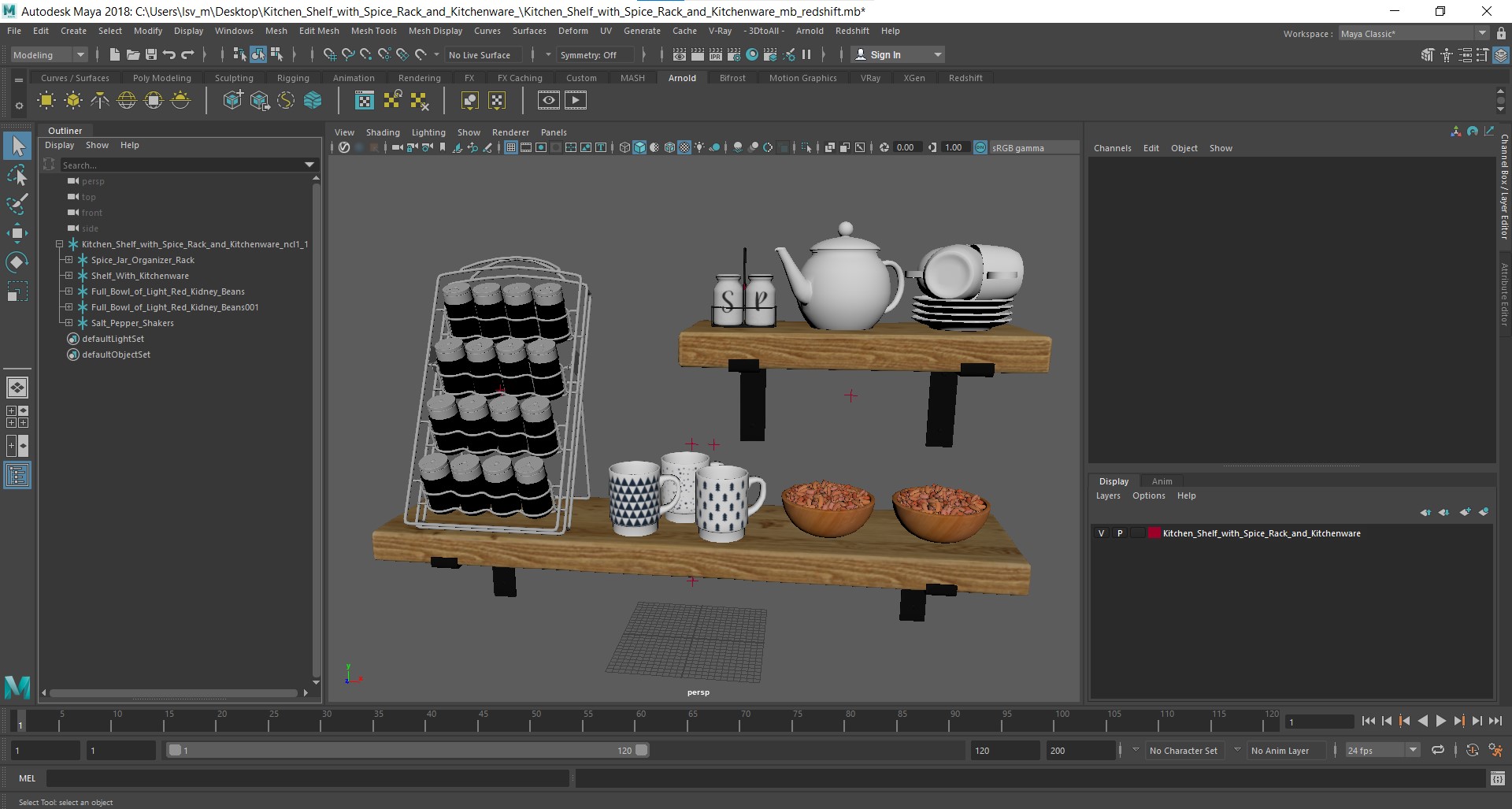 3D model Kitchen Shelf with Spice Rack and Kitchenware