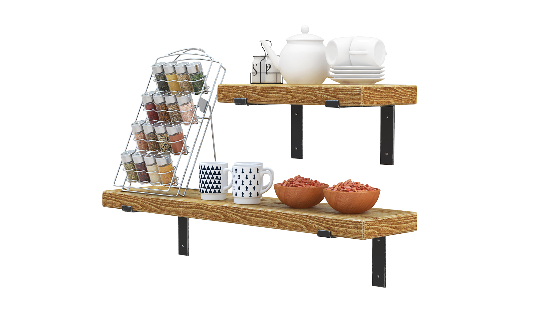 3D model Kitchen Shelf with Spice Rack and Kitchenware