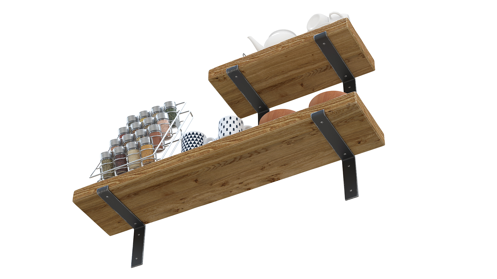 3D model Kitchen Shelf with Spice Rack and Kitchenware