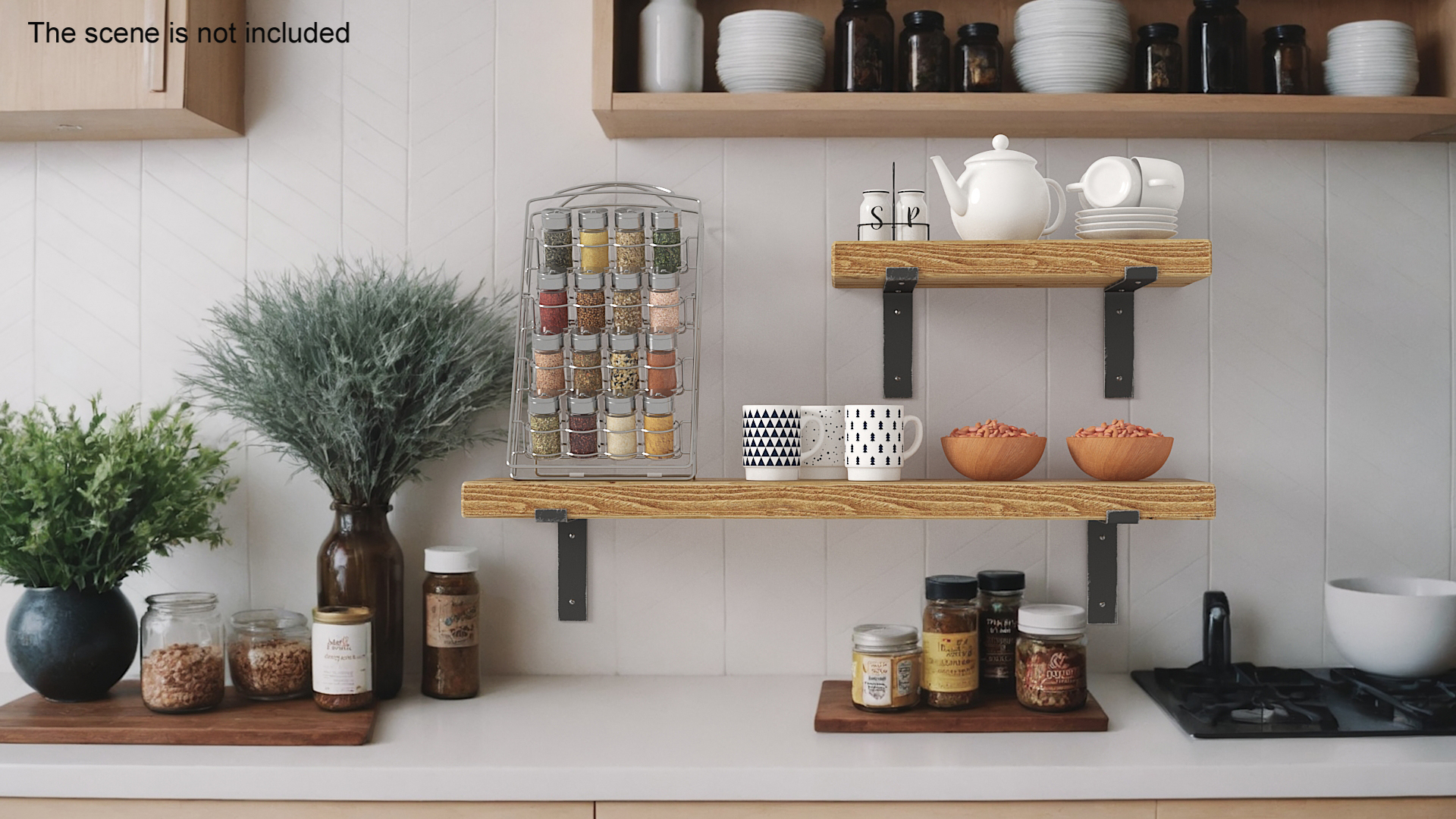 3D model Kitchen Shelf with Spice Rack and Kitchenware