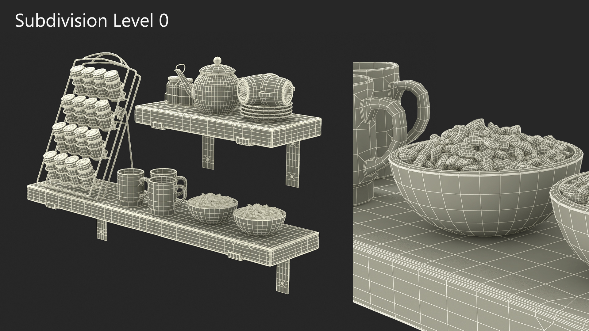 3D model Kitchen Shelf with Spice Rack and Kitchenware