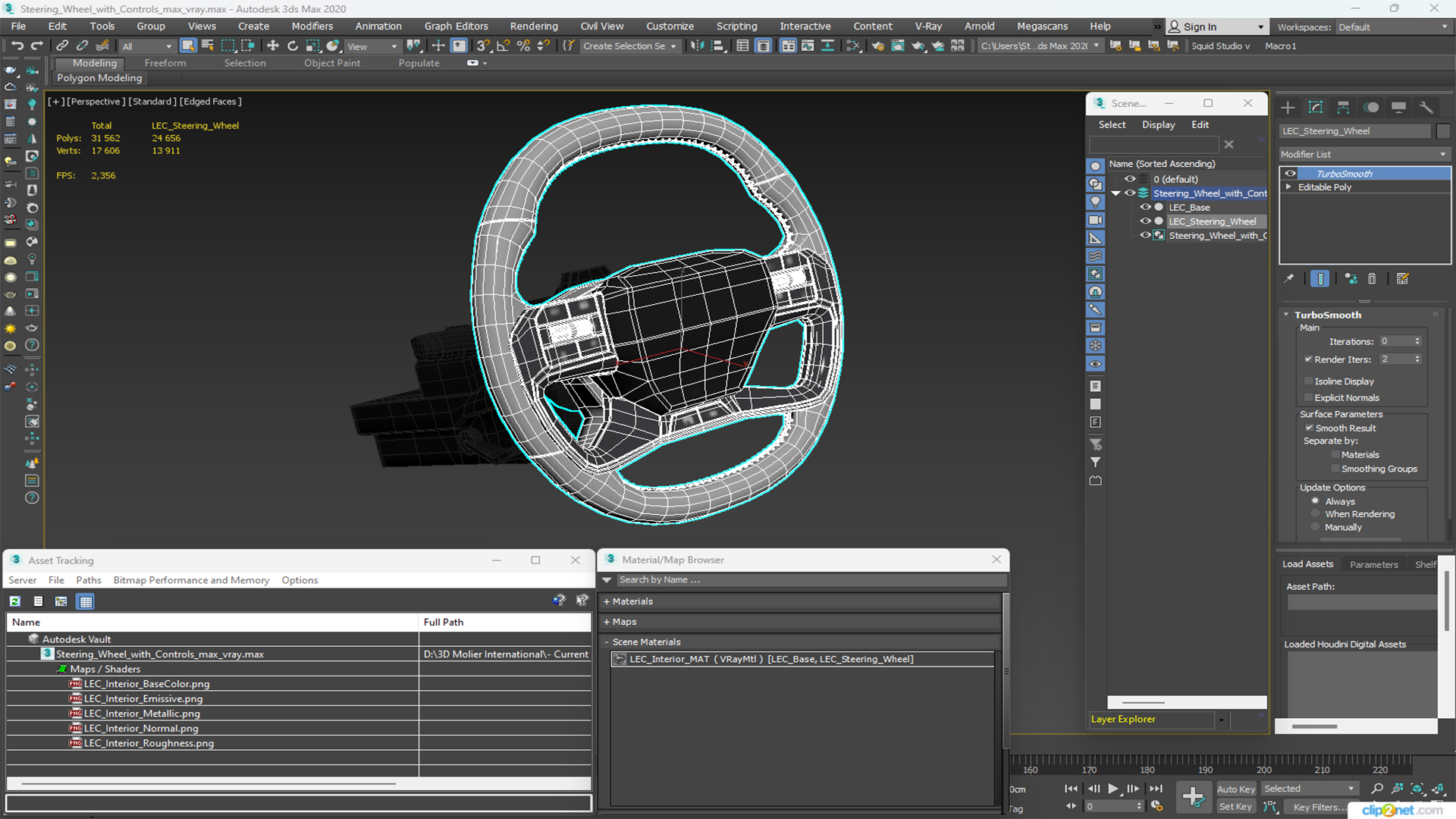 3D Steering Wheel with Controls model