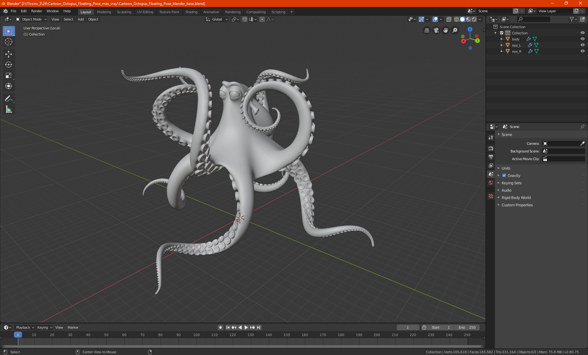 Cartoon Octopus Floating Pose 3D model