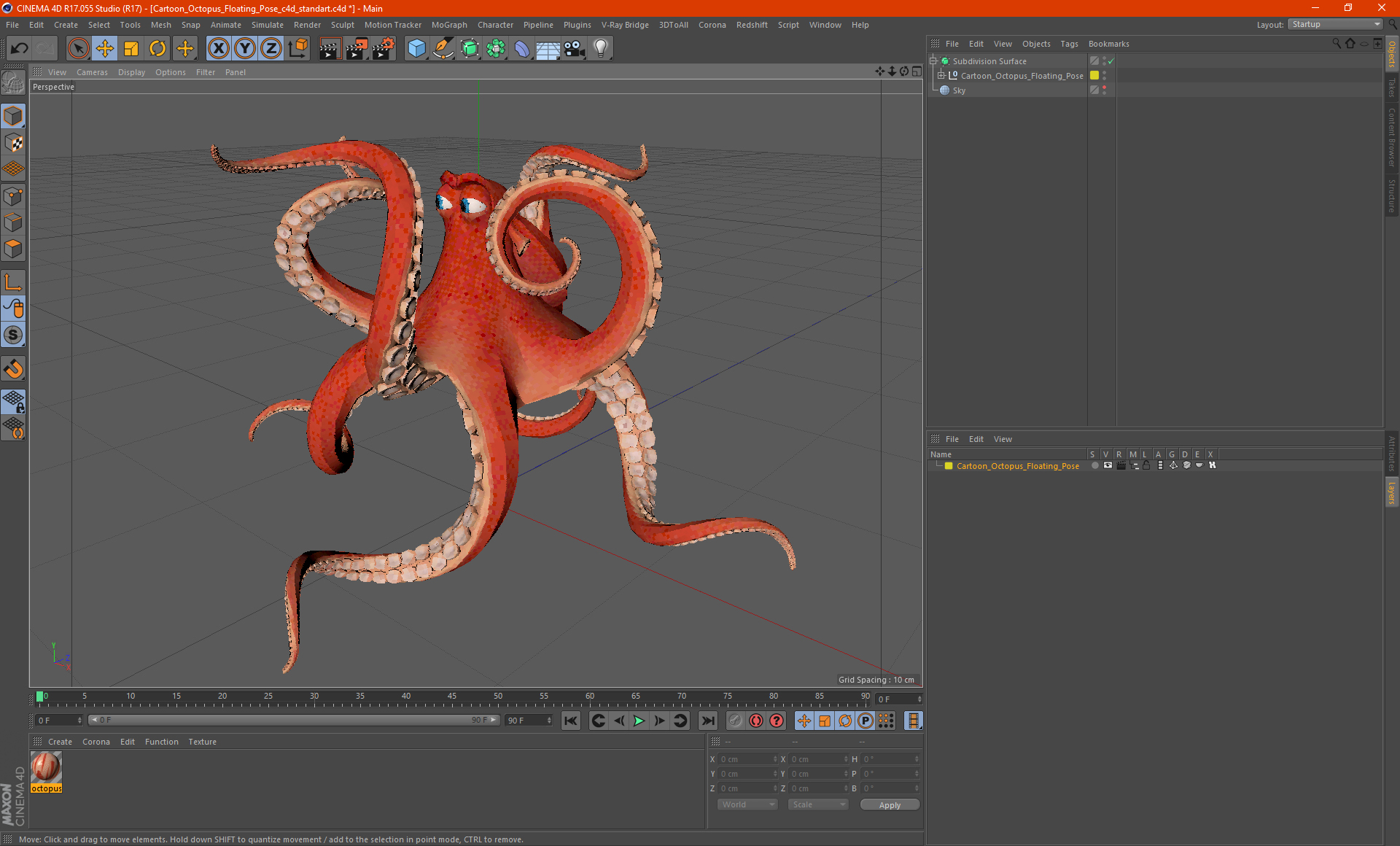 Cartoon Octopus Floating Pose 3D model