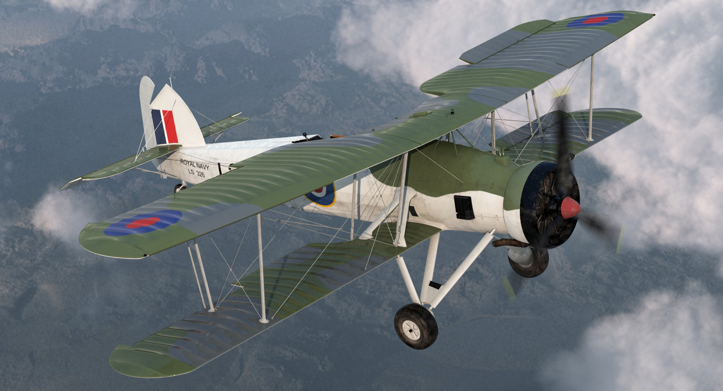 3D Biplane Torpedo Bomber Fairey Swordfish Rigged