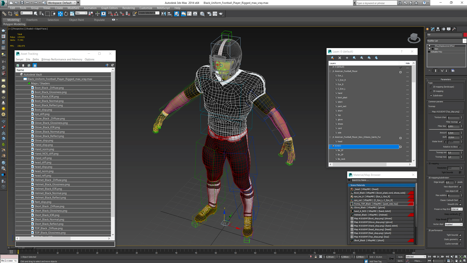 3D Black Uniform Football Player Rigged