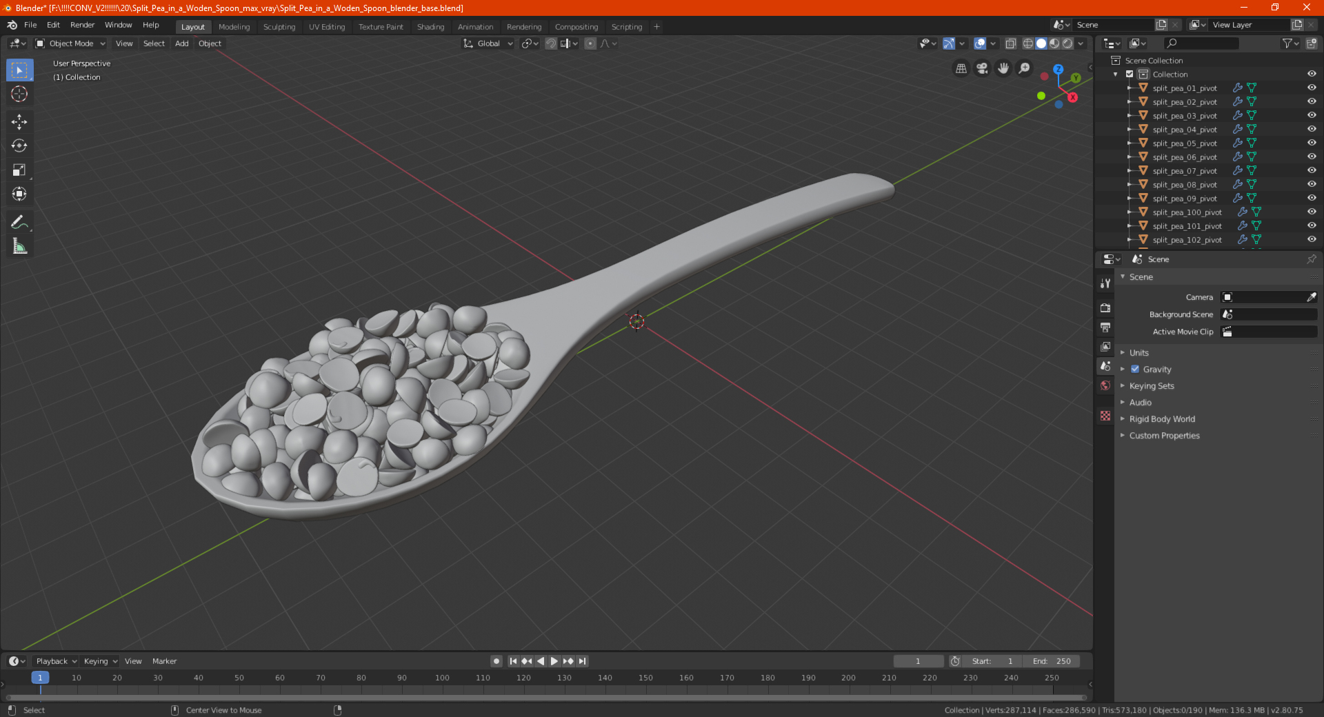 3D Split Pea in a Woden Spoon