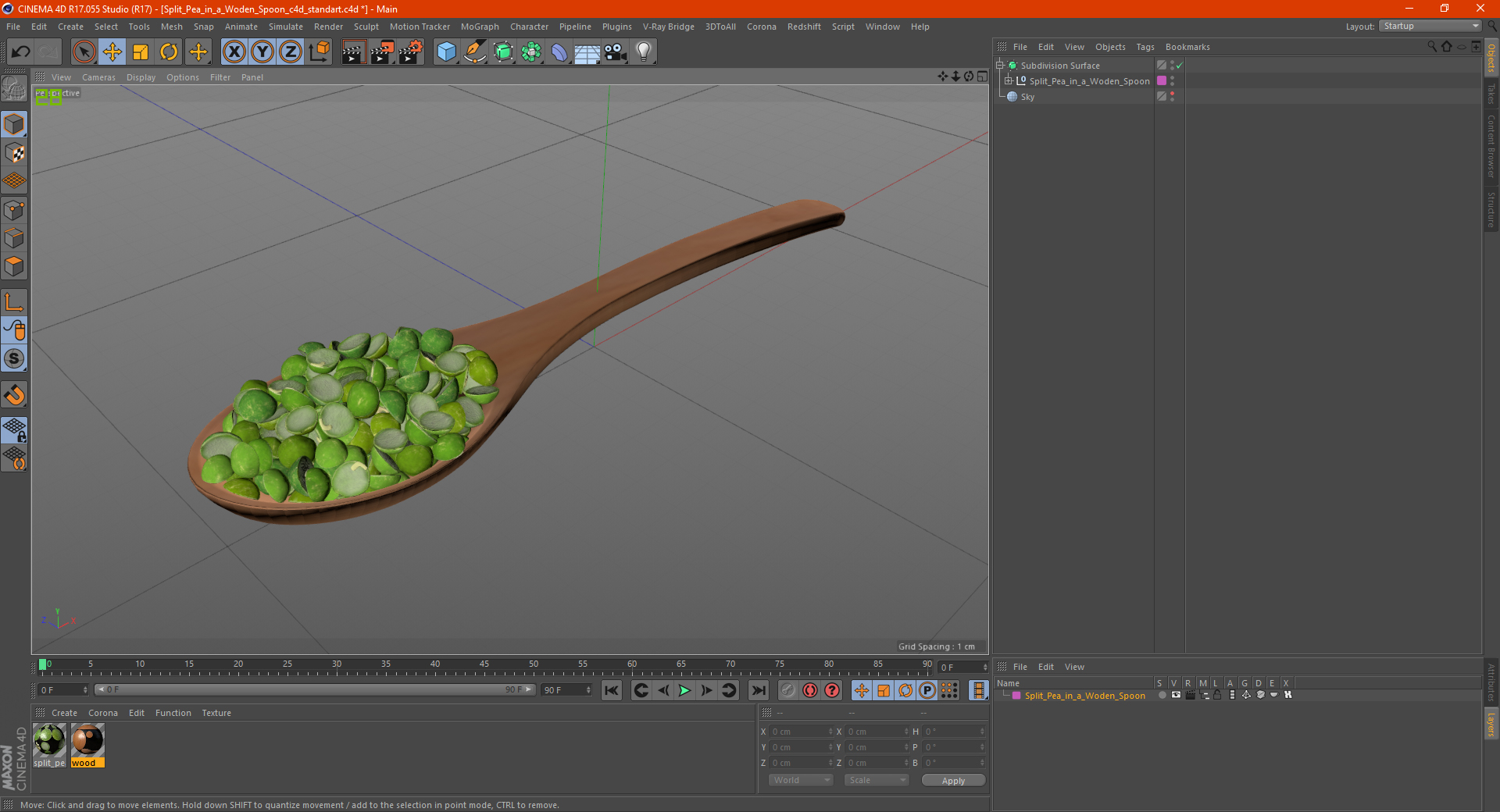 3D Split Pea in a Woden Spoon