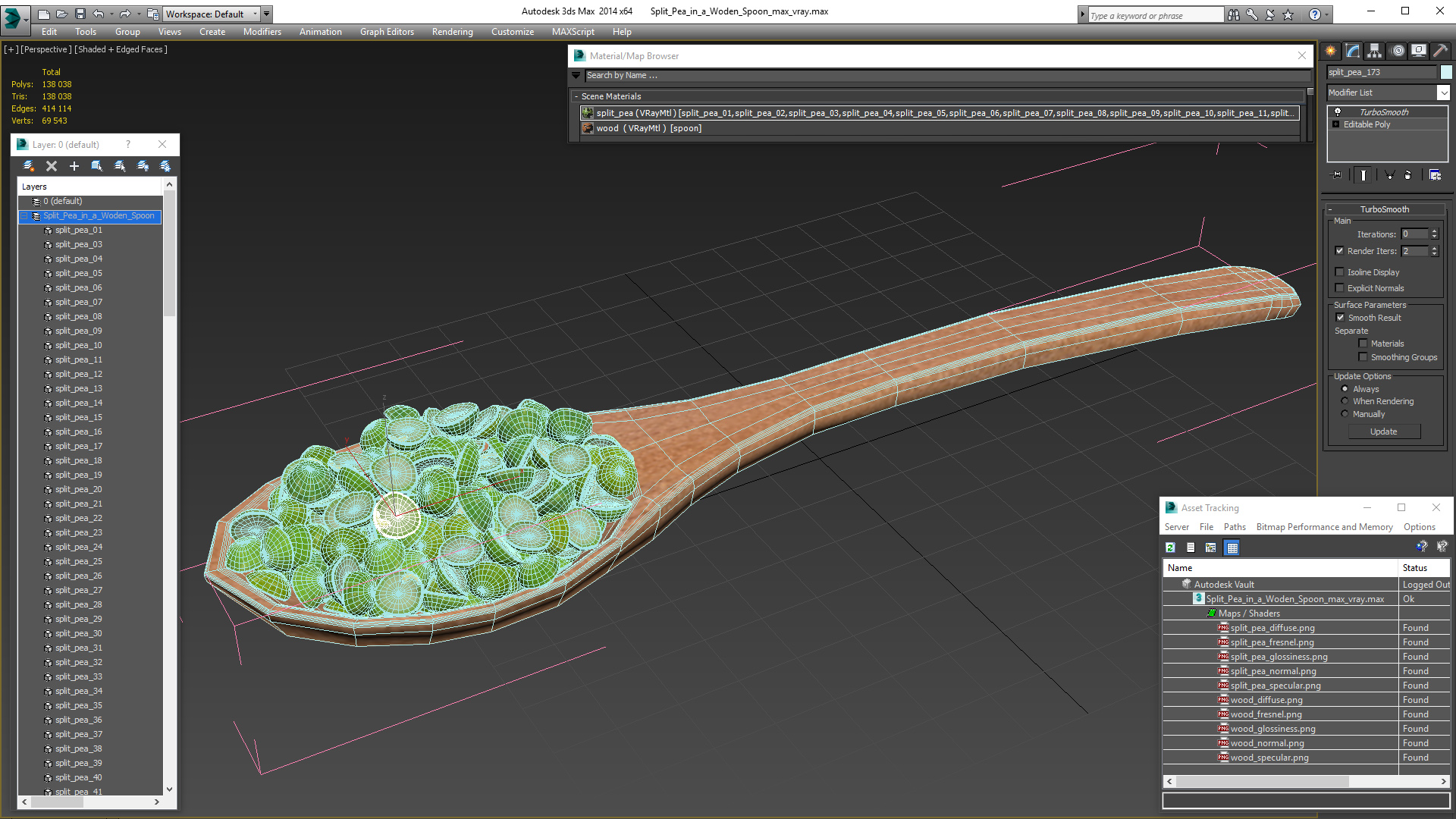 3D Split Pea in a Woden Spoon