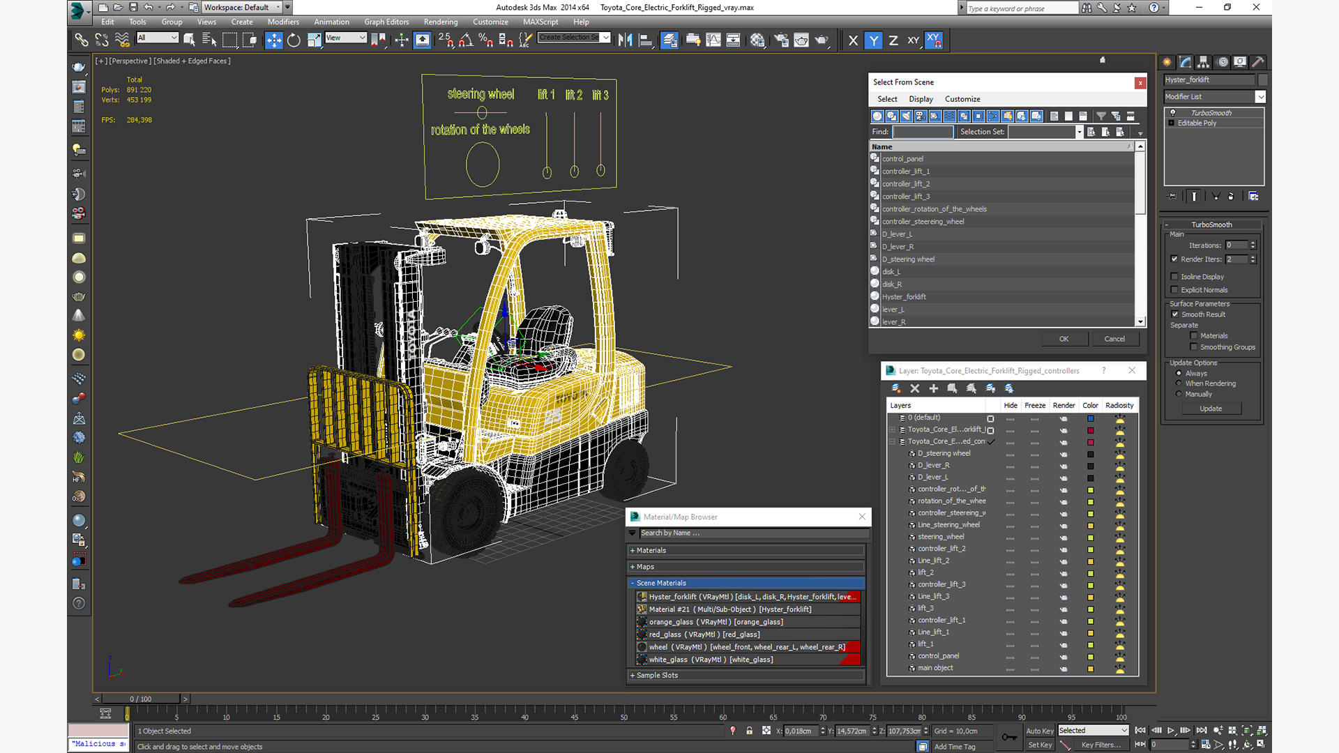 3D Toyota Core Electric Forklift Rigged