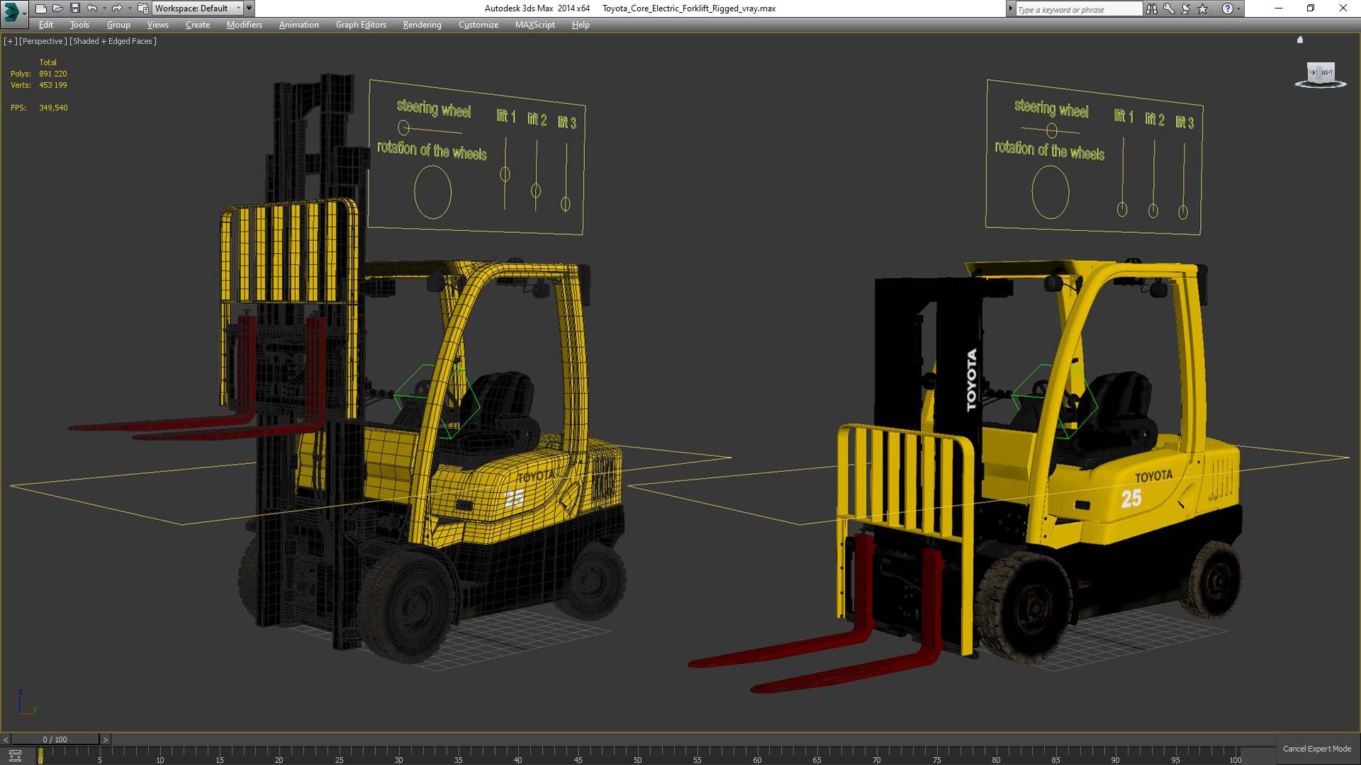 3D Toyota Core Electric Forklift Rigged